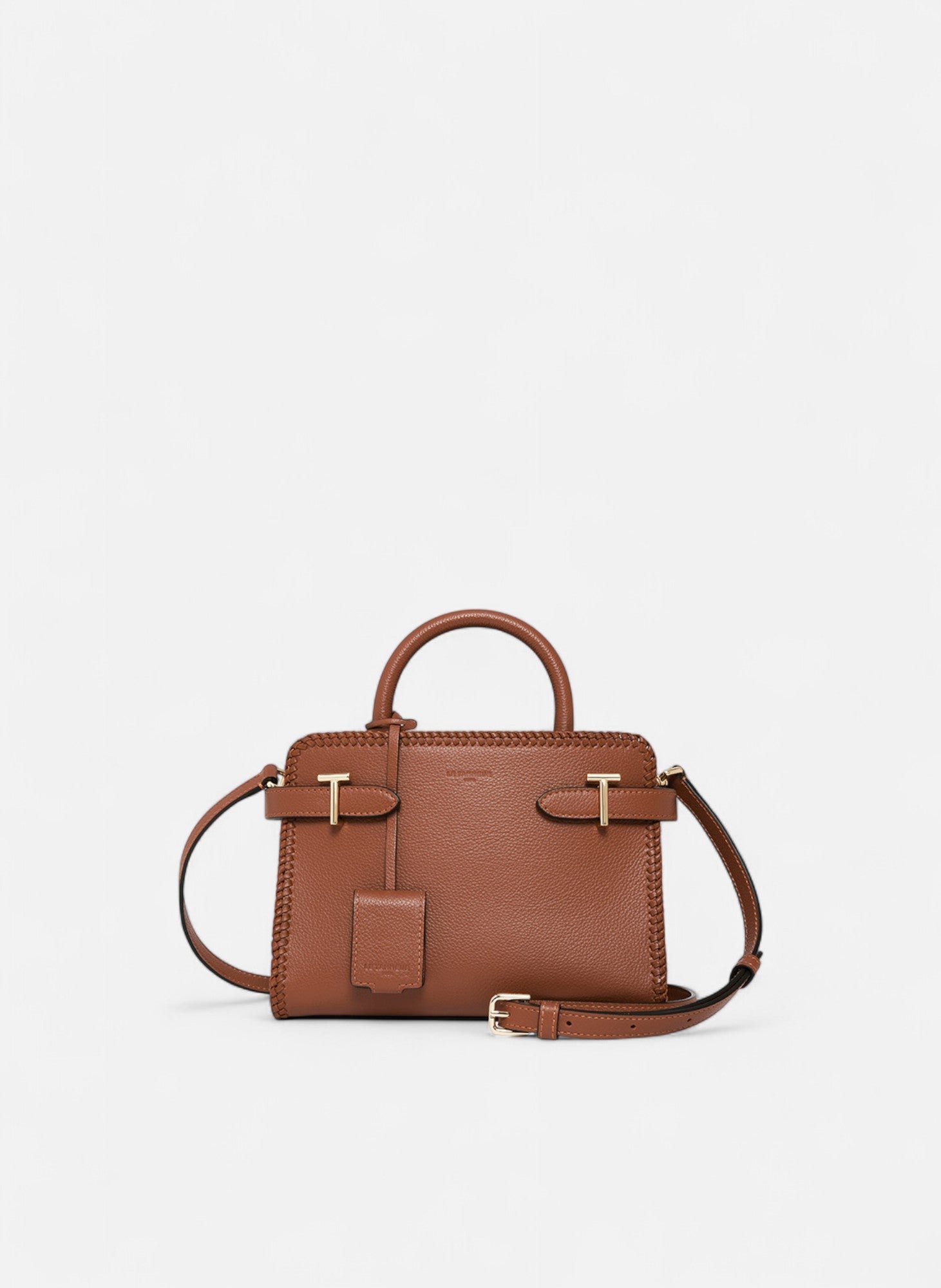 Petit sac à main emilie en cuir grainé avec surpiqûres LE TANNEUR Marron