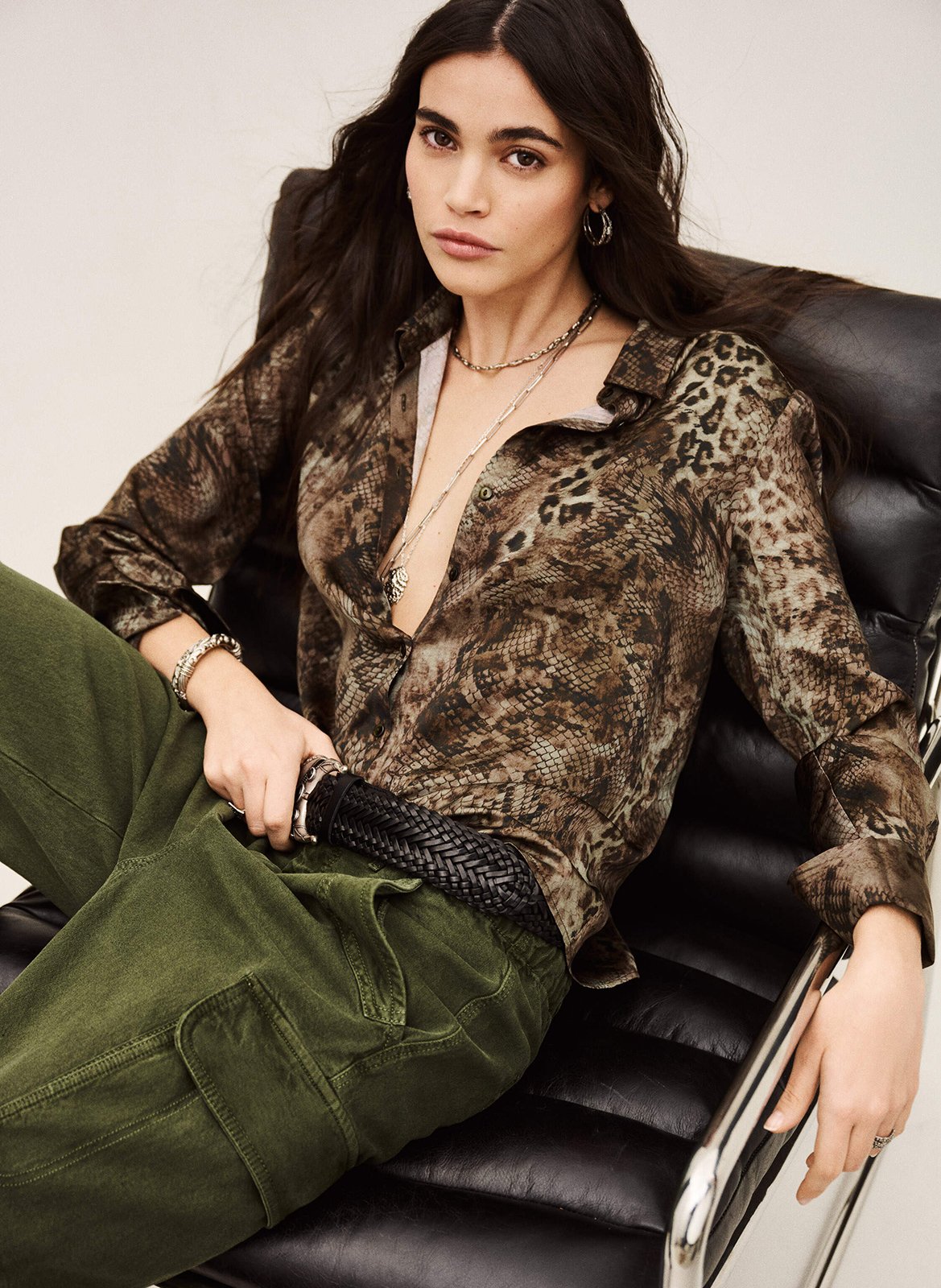 Chemise droite col classique imprimée cornelia BA&SH Kaki