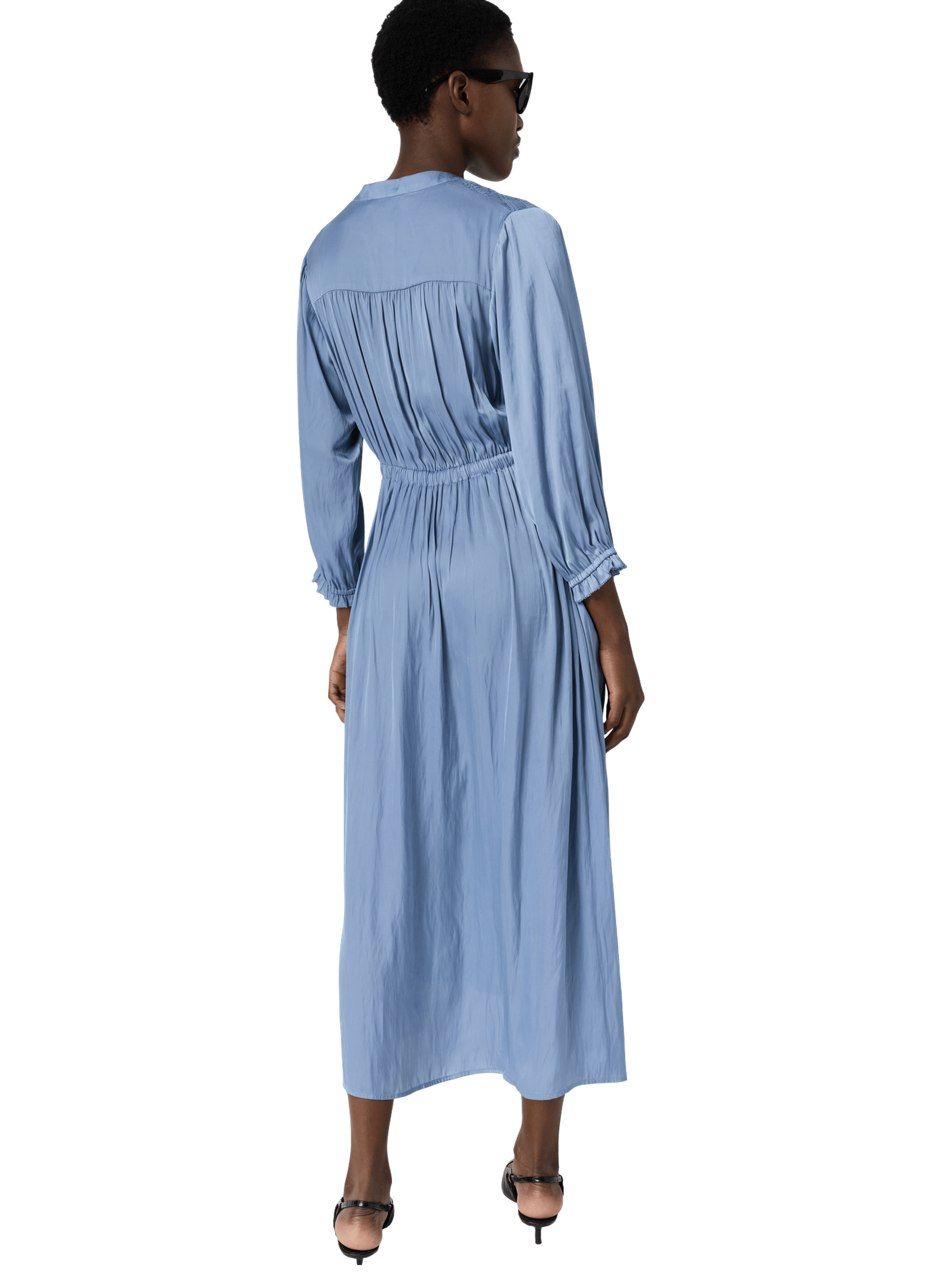 Robe midi en satin à smocks - rubie GERARD DAREL Bleu