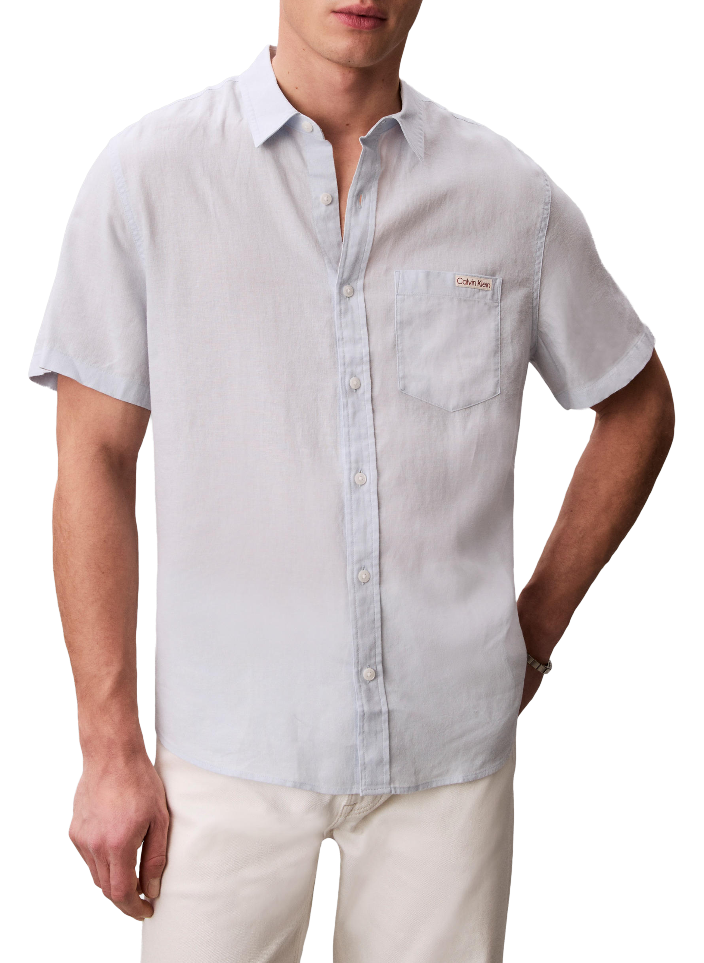 Chemise droite manches courtes en lin mélangé CALVIN KLEIN Bleu