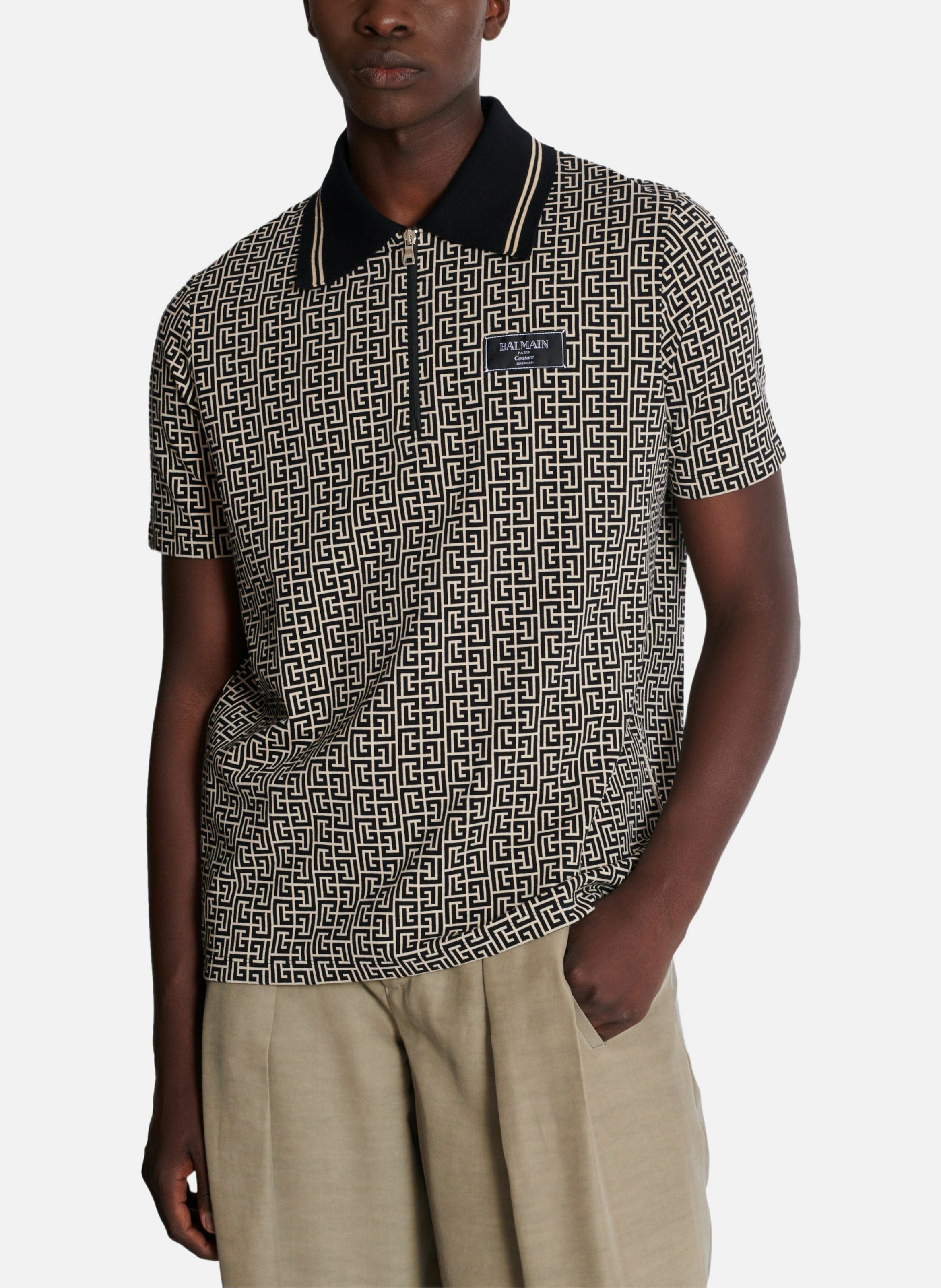 Polo en jacquard à monogramme pb labyrinthe BALMAIN Noir