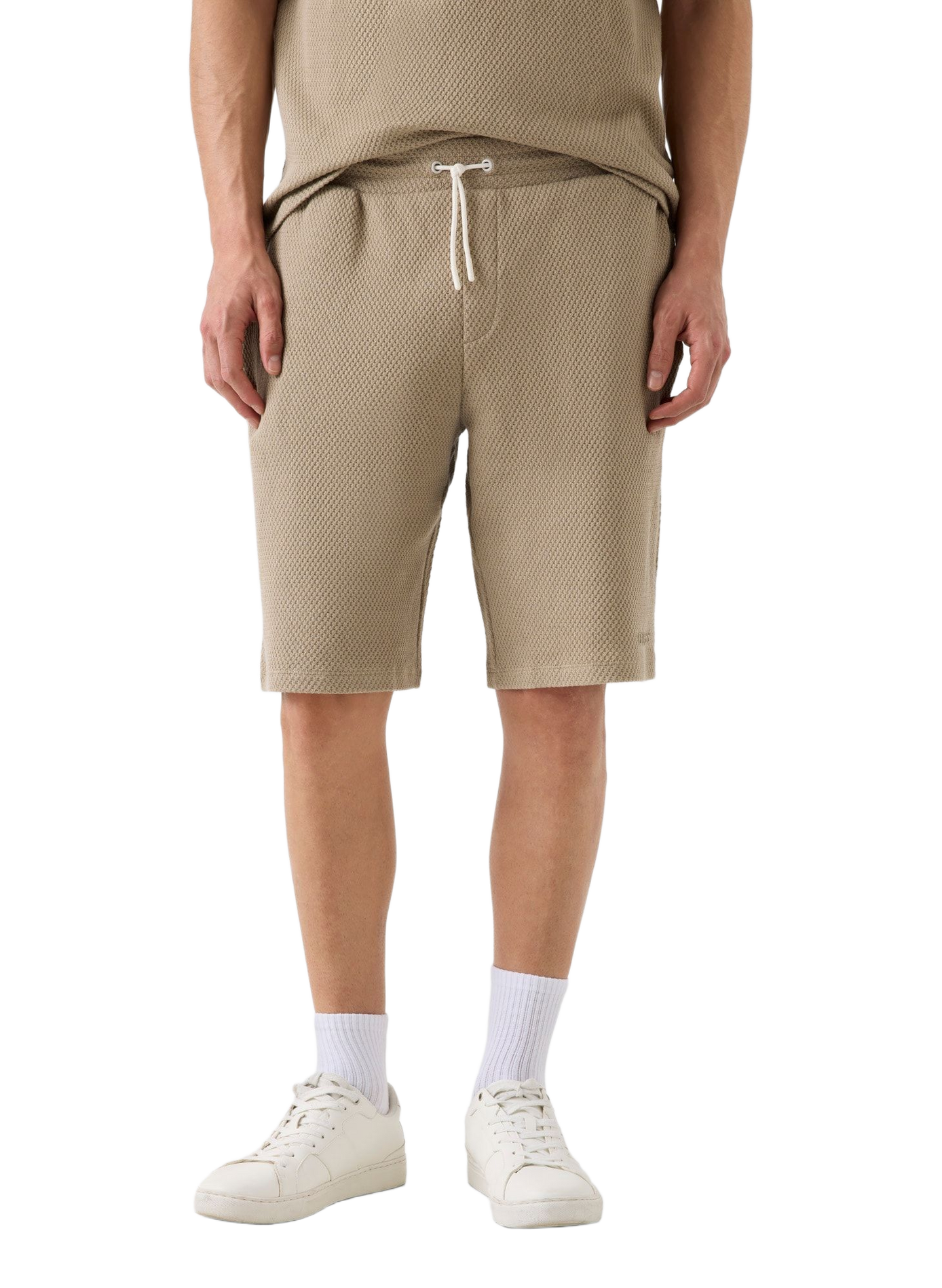 Short à taille élastiquée en maille de coton GUESS Beige