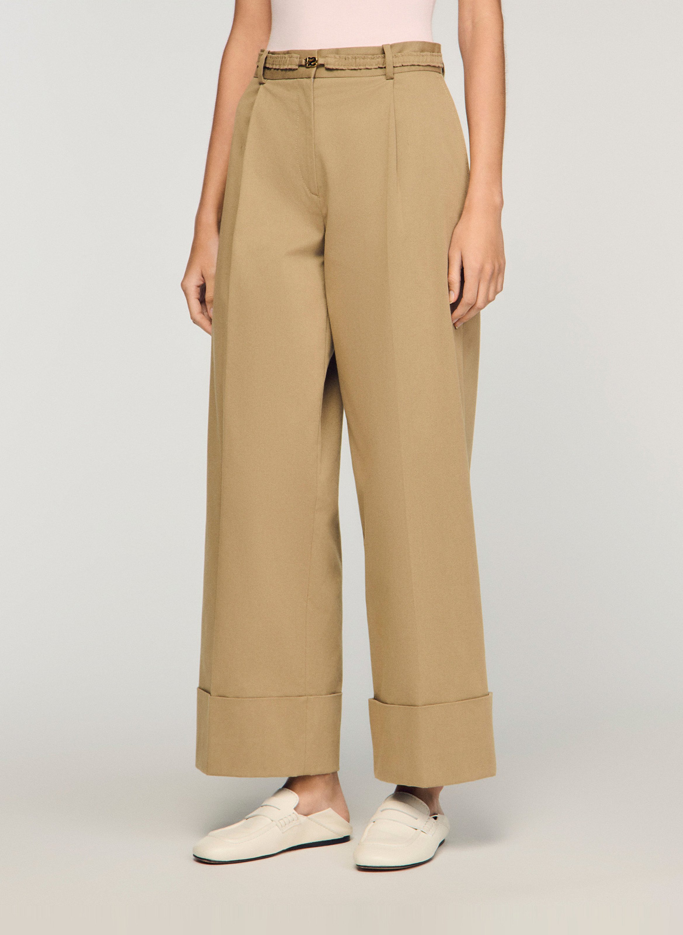 Pantalon large en coton mélangé SANDRO Beige