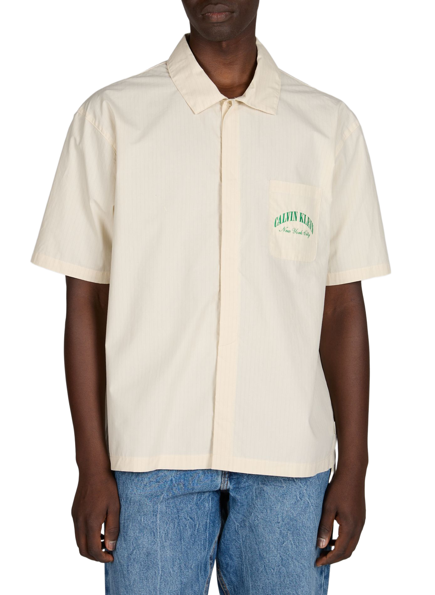 Short-sleeved striped cotton shirt CALVIN KLEIN White