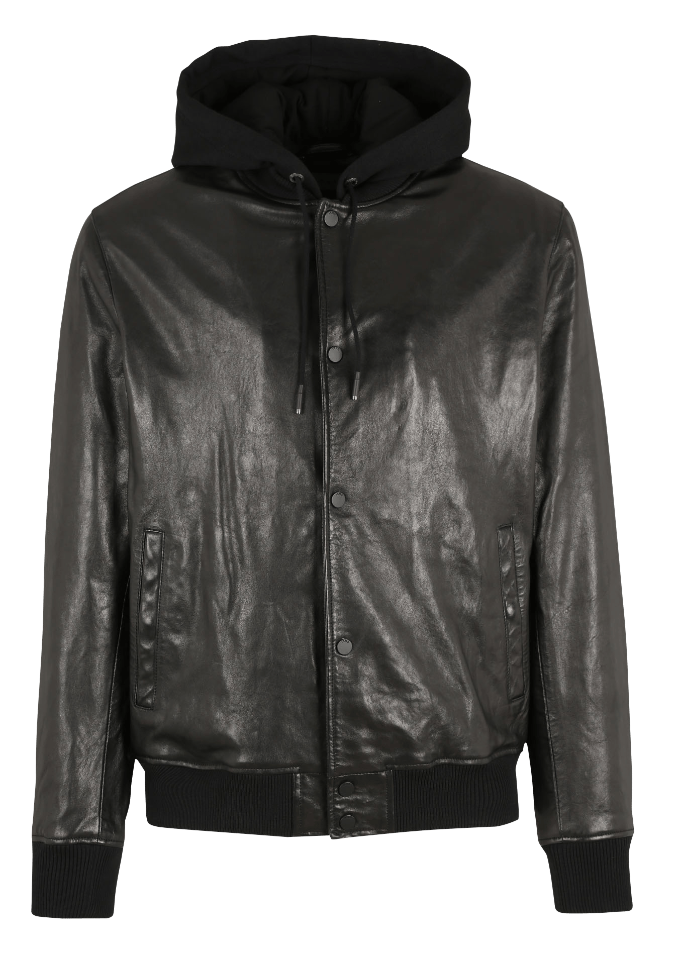 Veste en cuir à capuche | Noir IKKS Homme