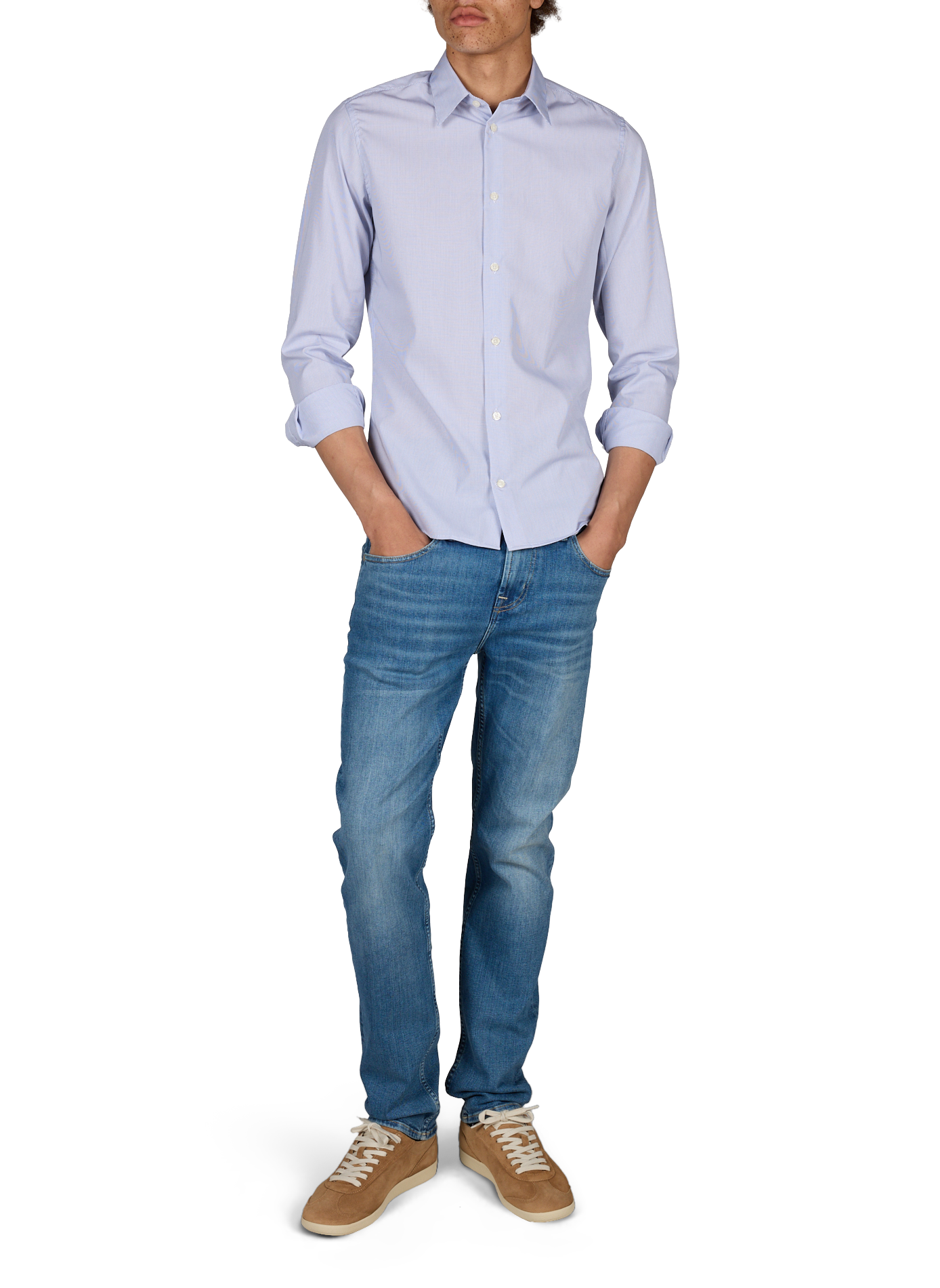 Slim-fit cotton shirt AU PRINTEMPS PARIS Blue