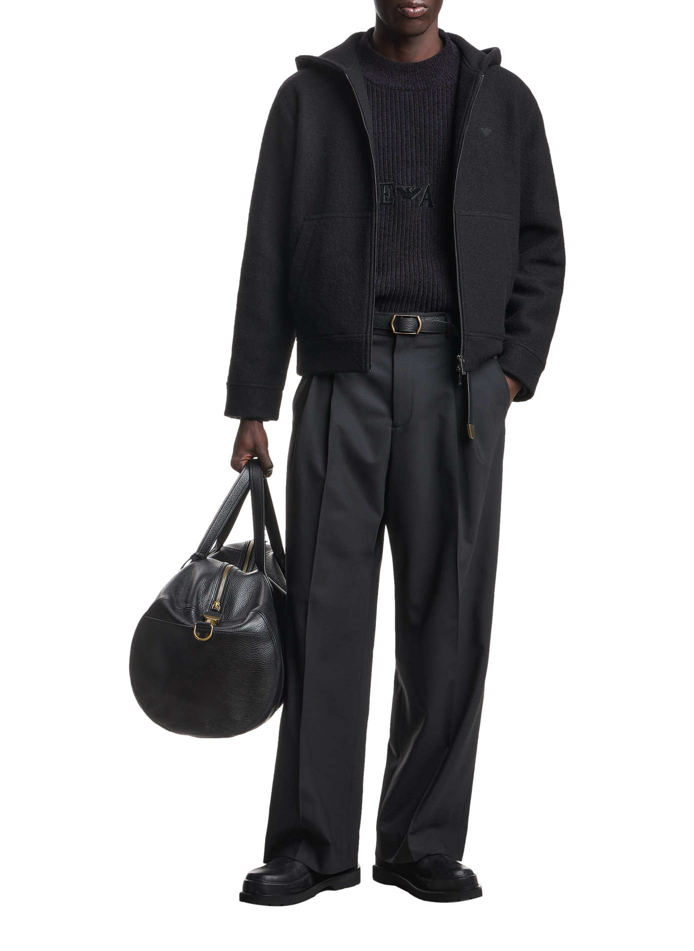 Blouson col rond en laine mélangée EMPORIO ARMANI Noir