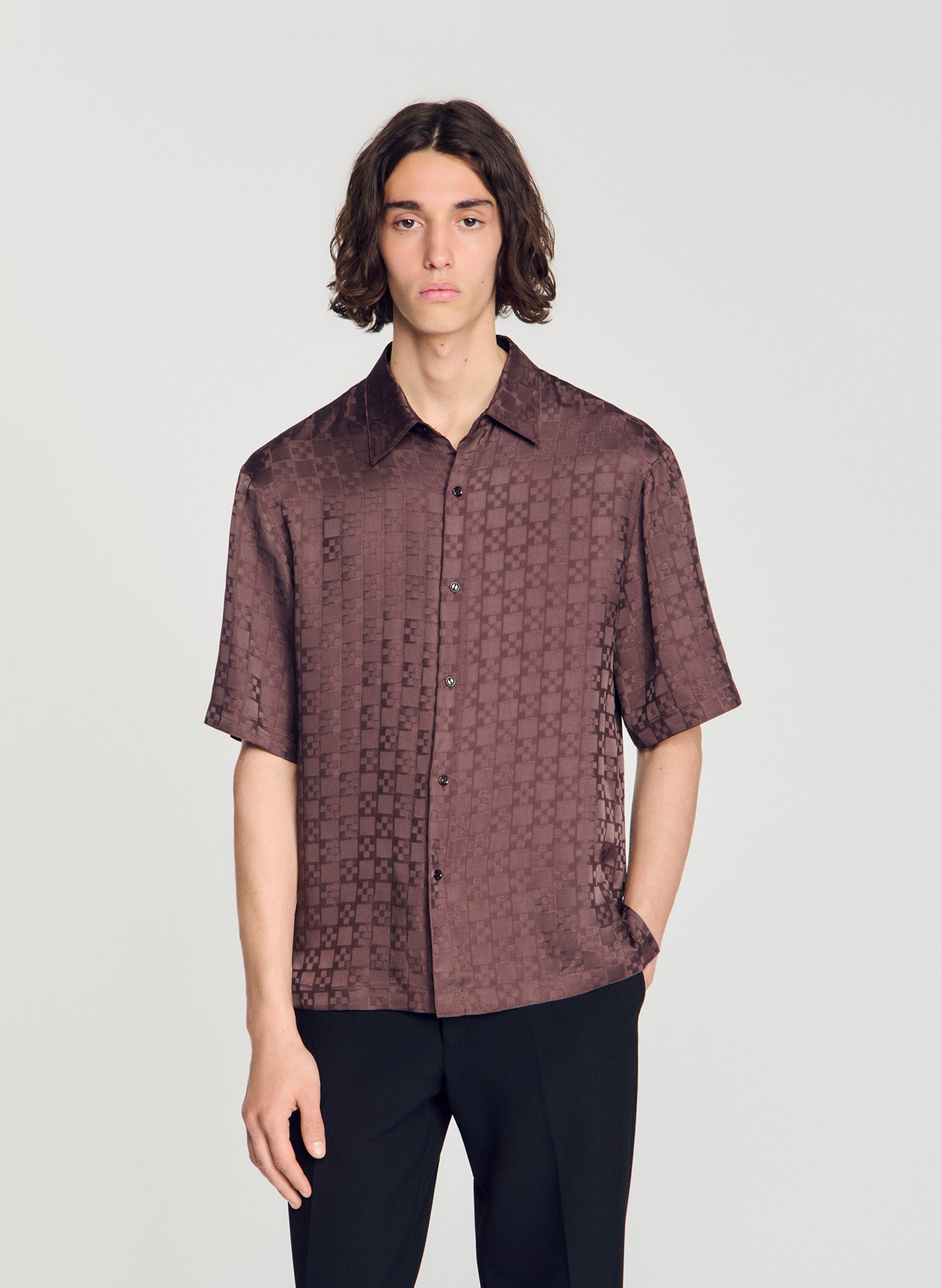 Chemise droite col classique à carreaux SANDRO Marron