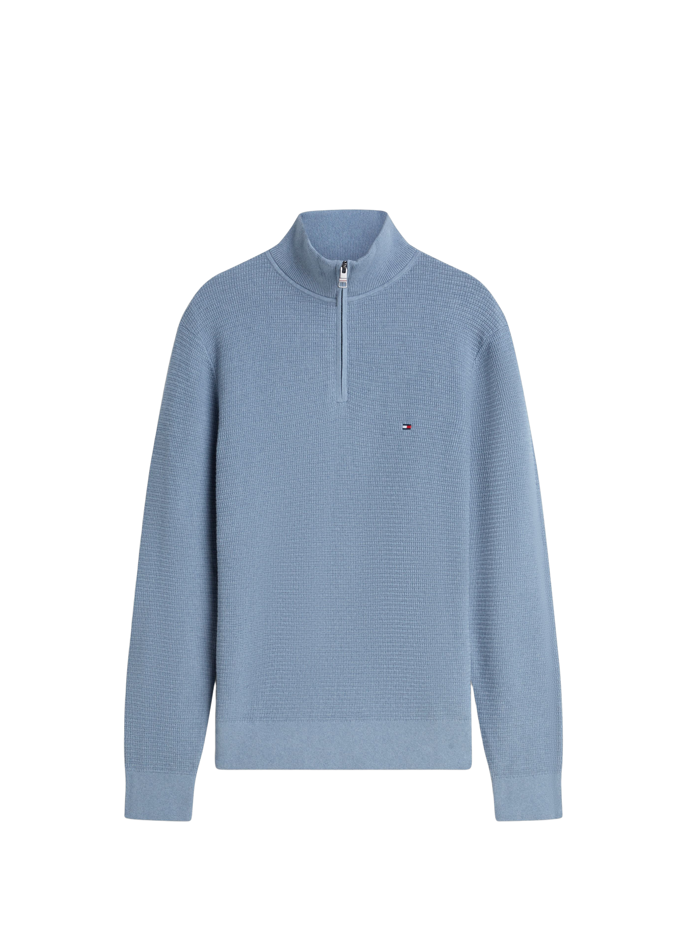Gerade geschnittener Pullover mit hohem Reißverschlusskragen aus Baumwolle und Kaschmir TOMMY HILFIGER Blau