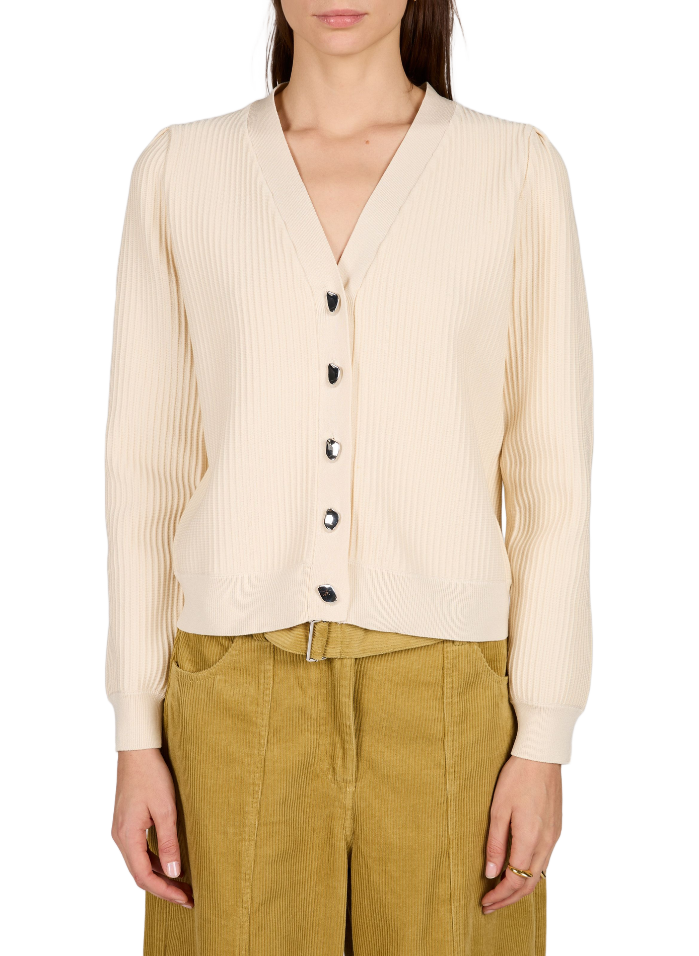 Buttoned V-neck cardigan OBJECT Beige