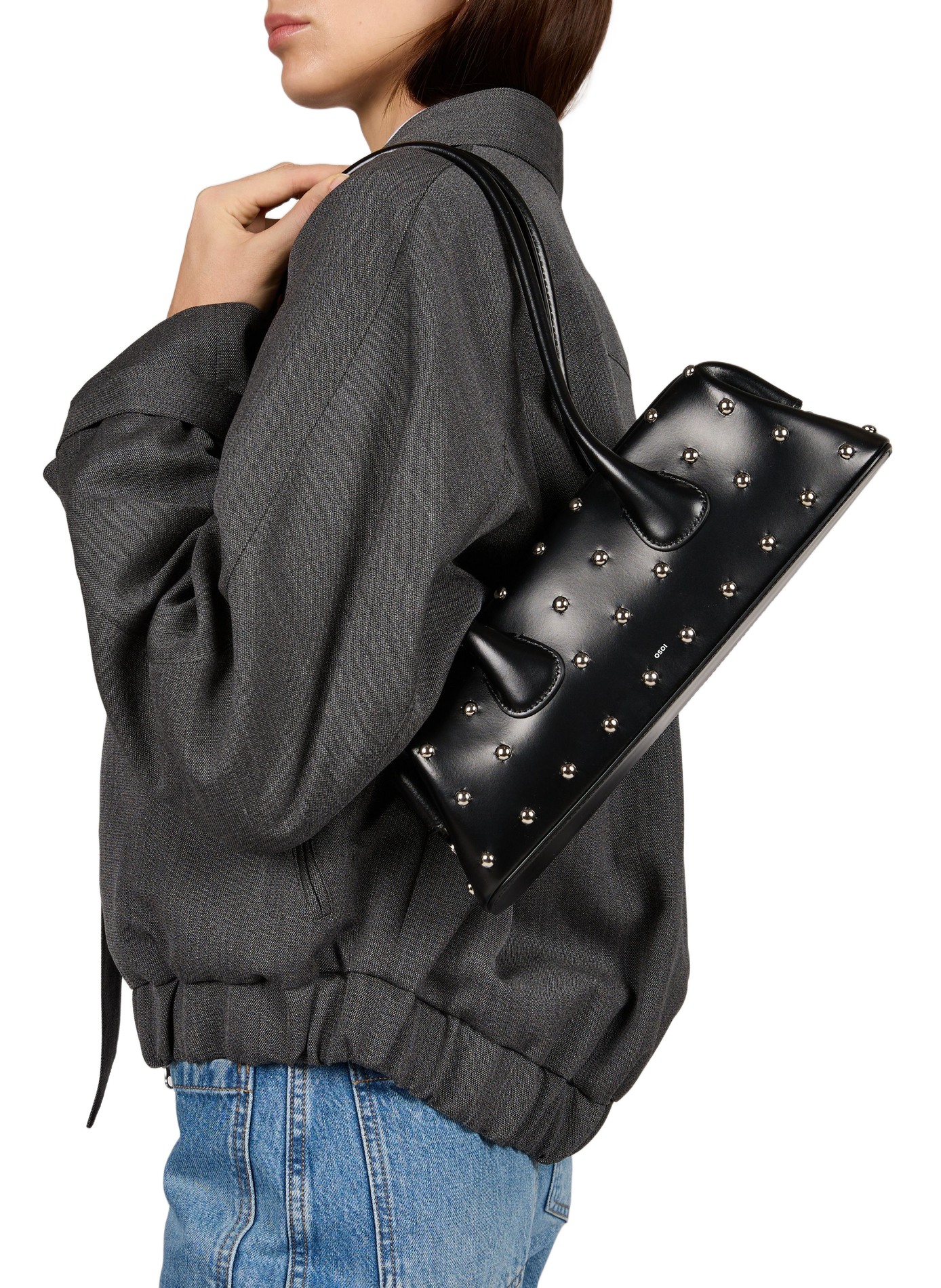 Studs Boat Wide Mini leather bag OSOI Black