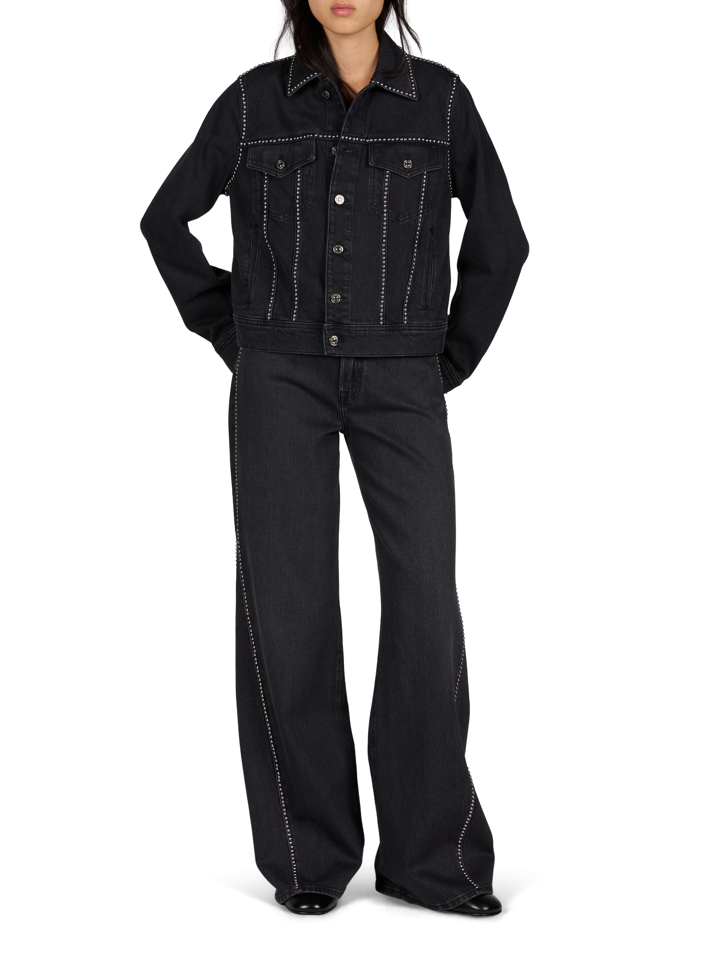 Cotton blend jeans embellished with studs 7 FOR ALL MANKIND Black