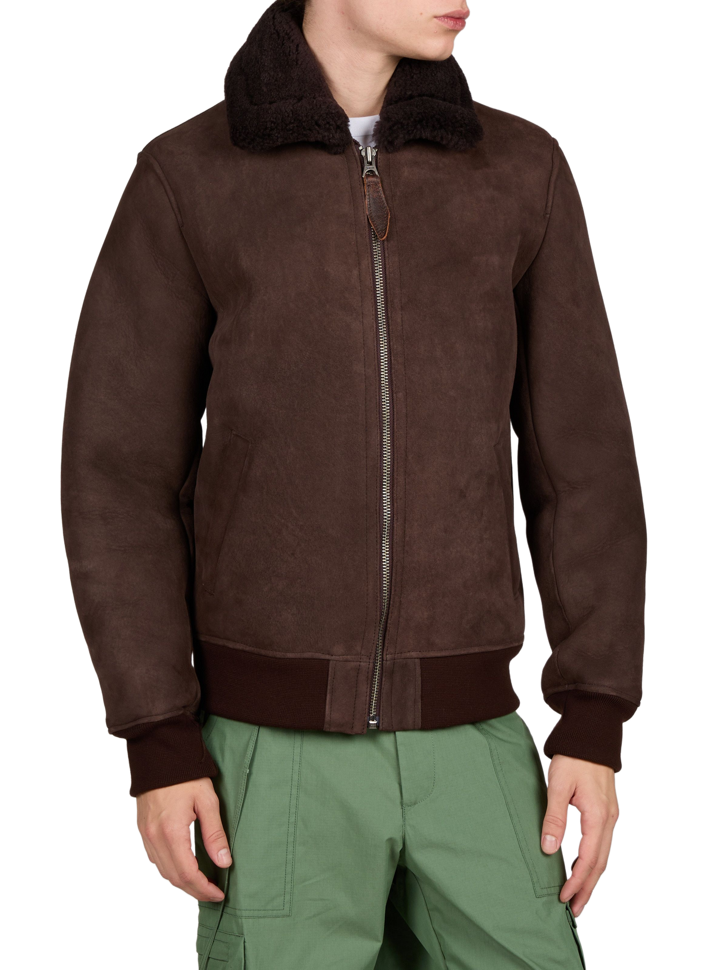 Straight suede leather jacket with aviator collar SCHOTT Brown