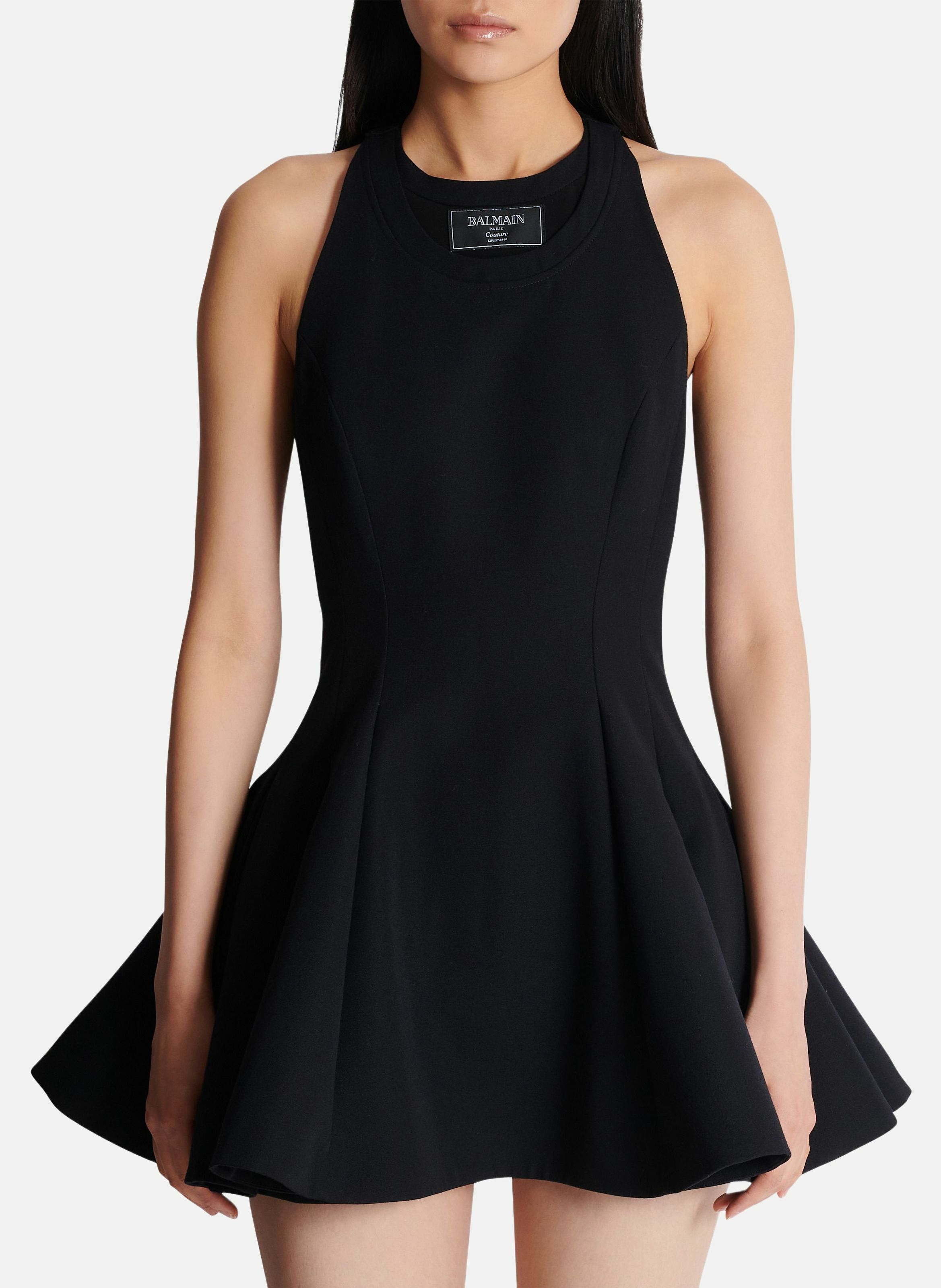 Robe évasée à plis en grain de poudre Noir