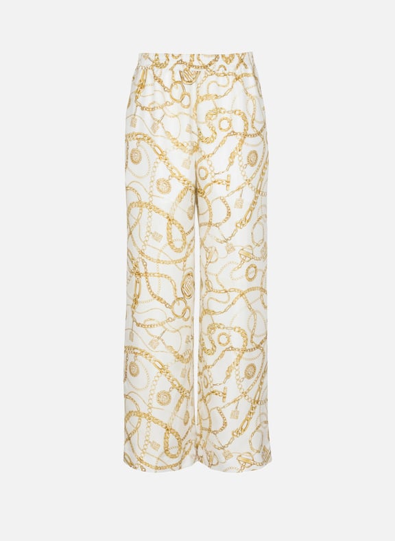 Pantalon fluide en soie imprimée motif balmain chaînes Doré by BALMAIN BALMAIN Pantalon fluide en soie imprimée motif balmain chaînes Doré