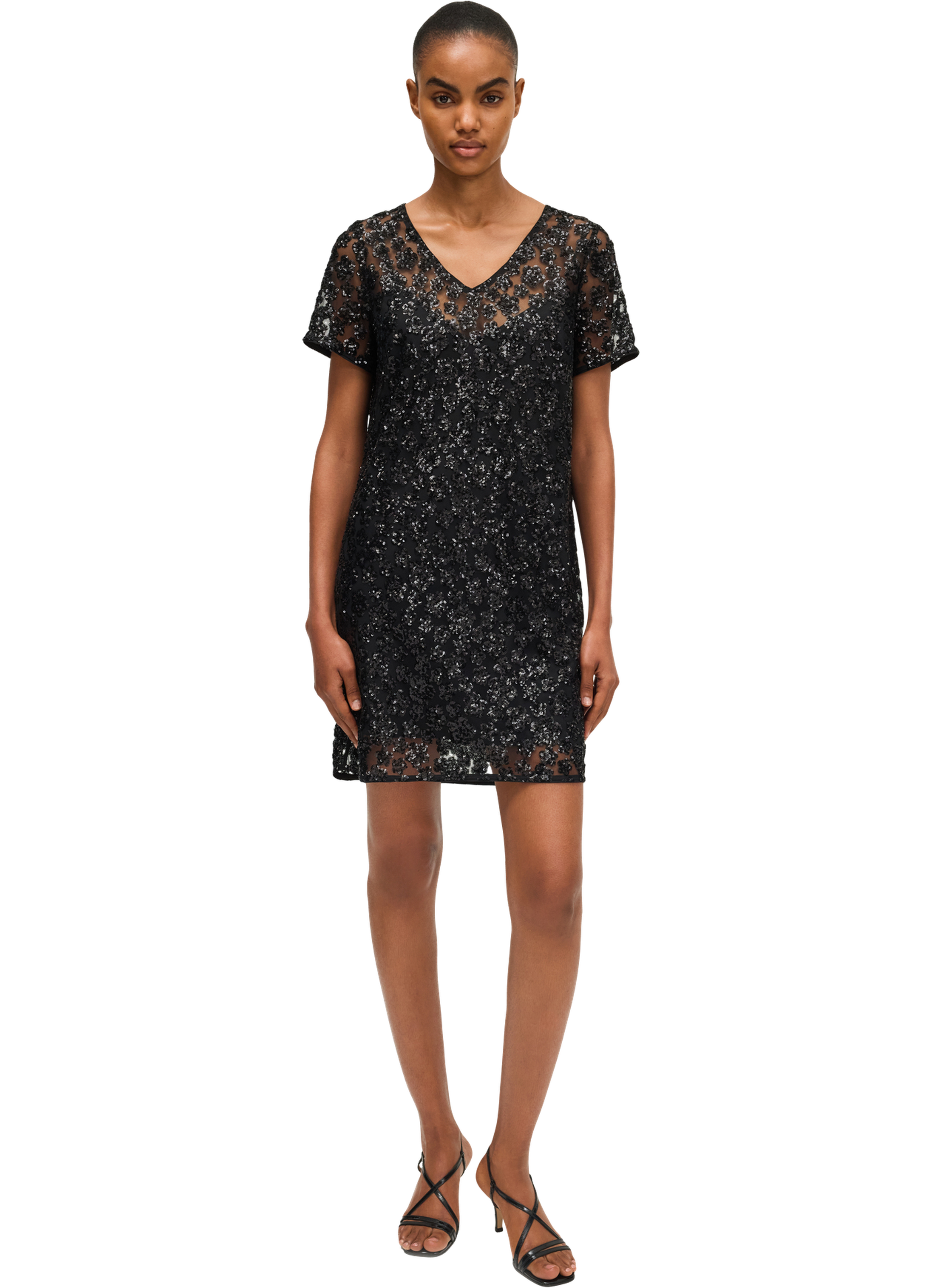 Robe courte à fleurs en sequins - lorine PABLO Noir