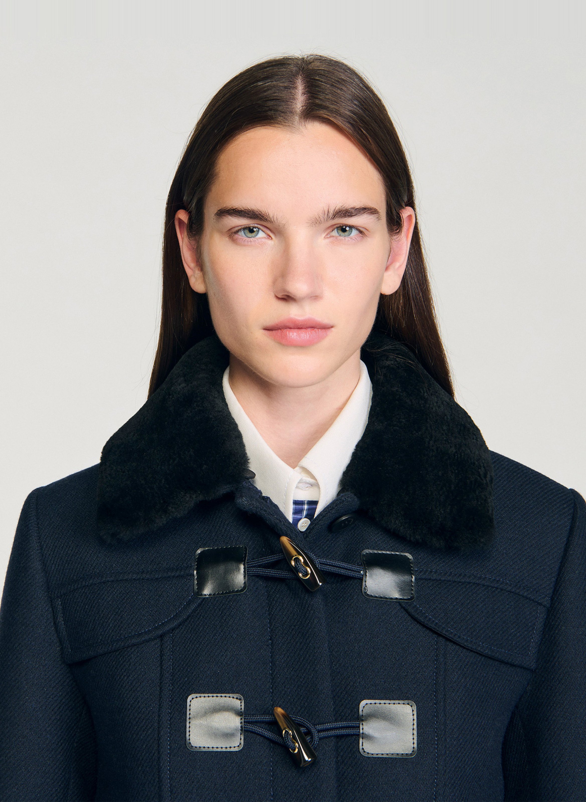 Manteau col classique en laine mélangée SANDRO Bleu