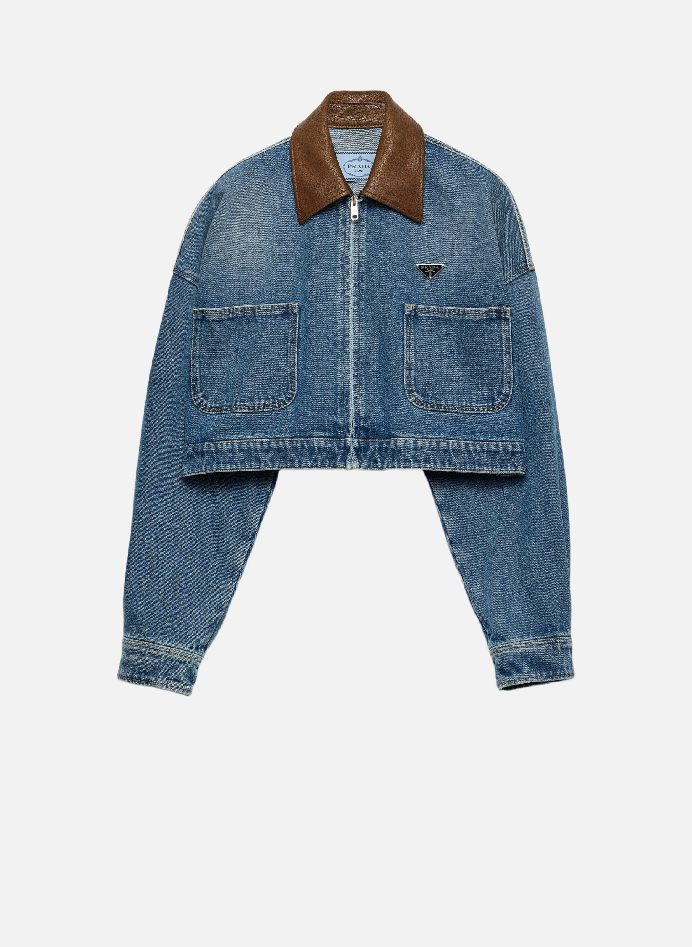 Blouson court en denim PRADA Bleu