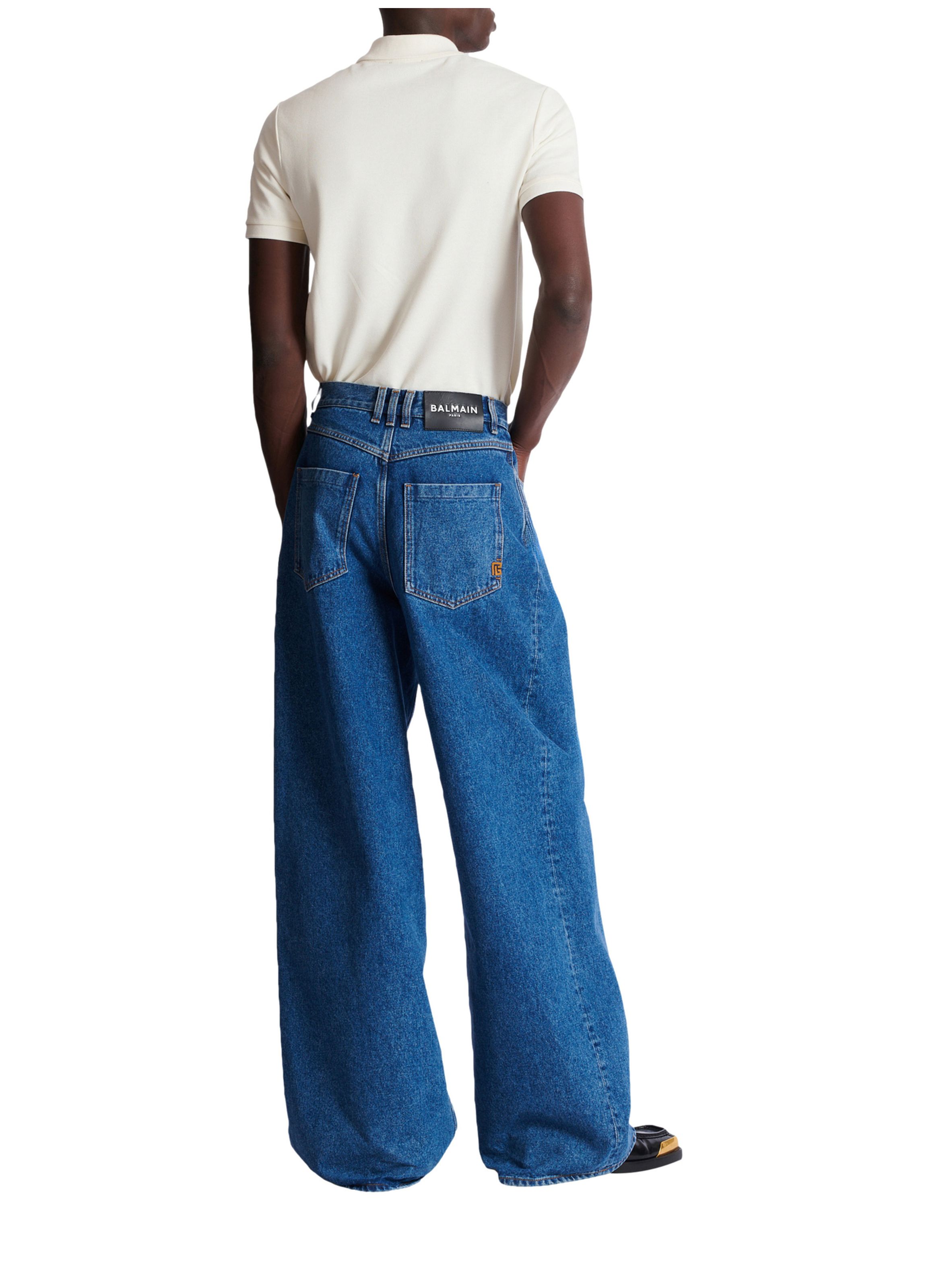 Pantalon large en denim bleu BALMAIN Bleu