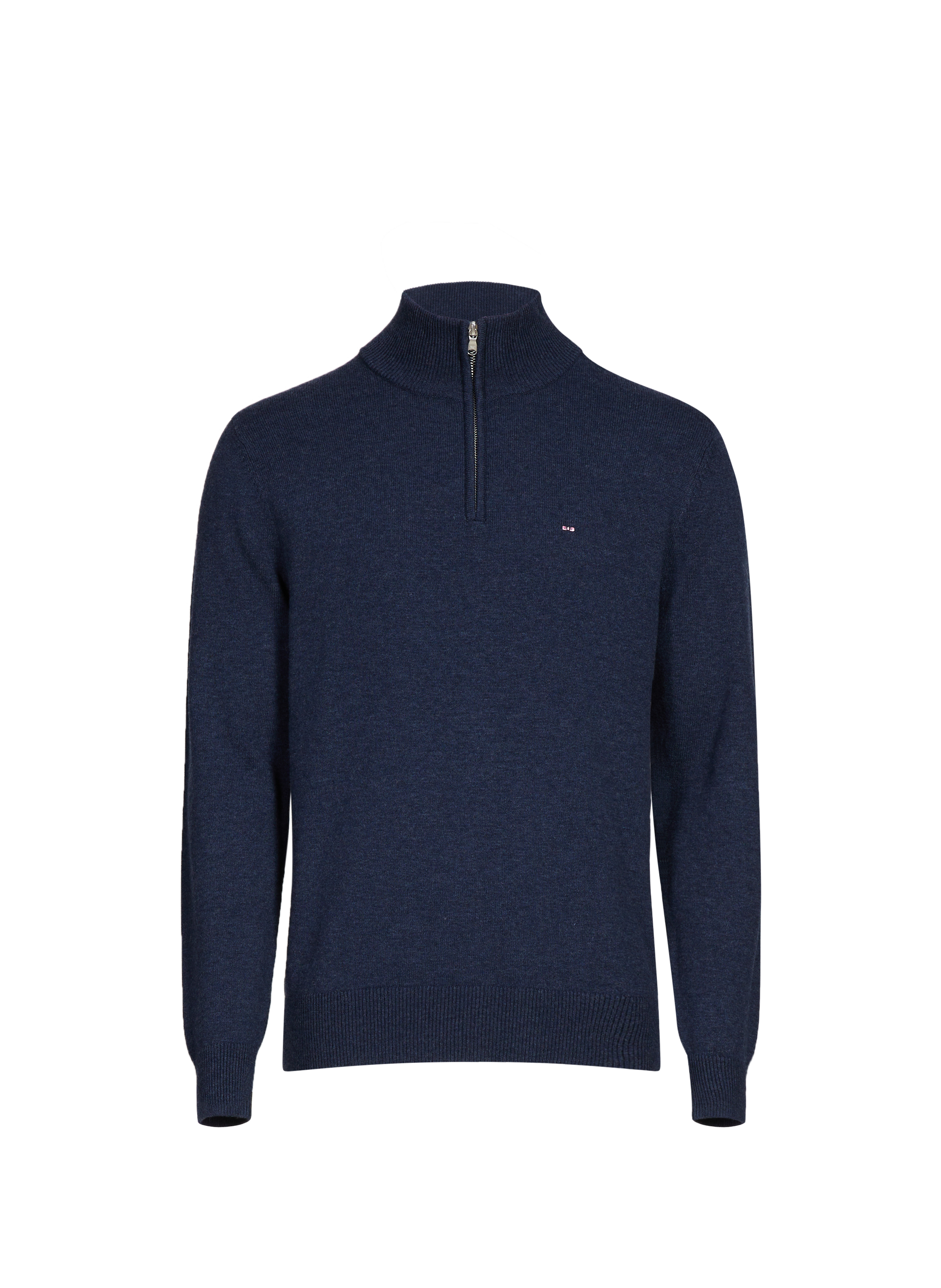 Pull col zippé en laine et coton EDEN PARK Bleu