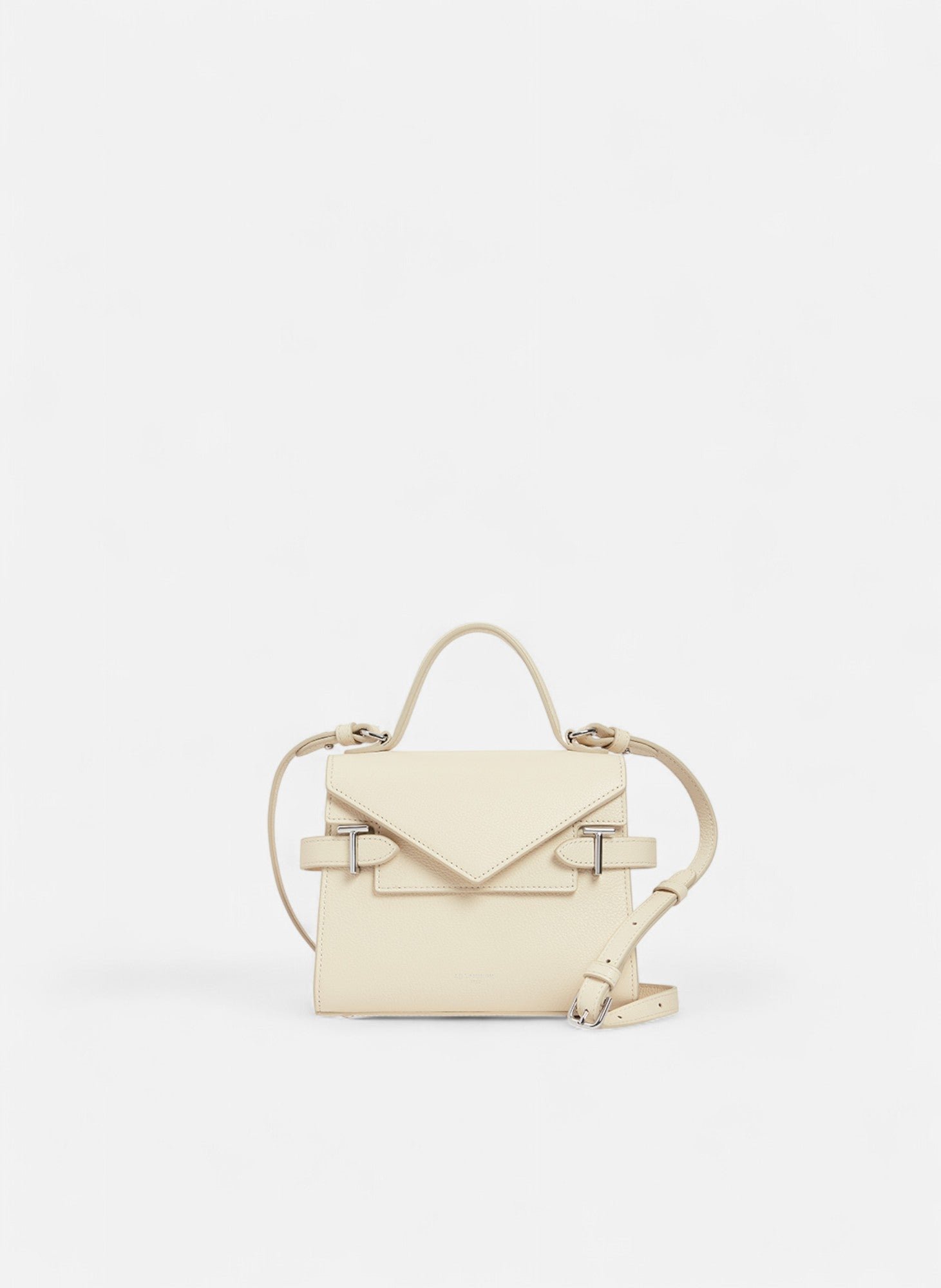 Petit sac à main double rabat emilie en cuir grainé LE TANNEUR Blanc