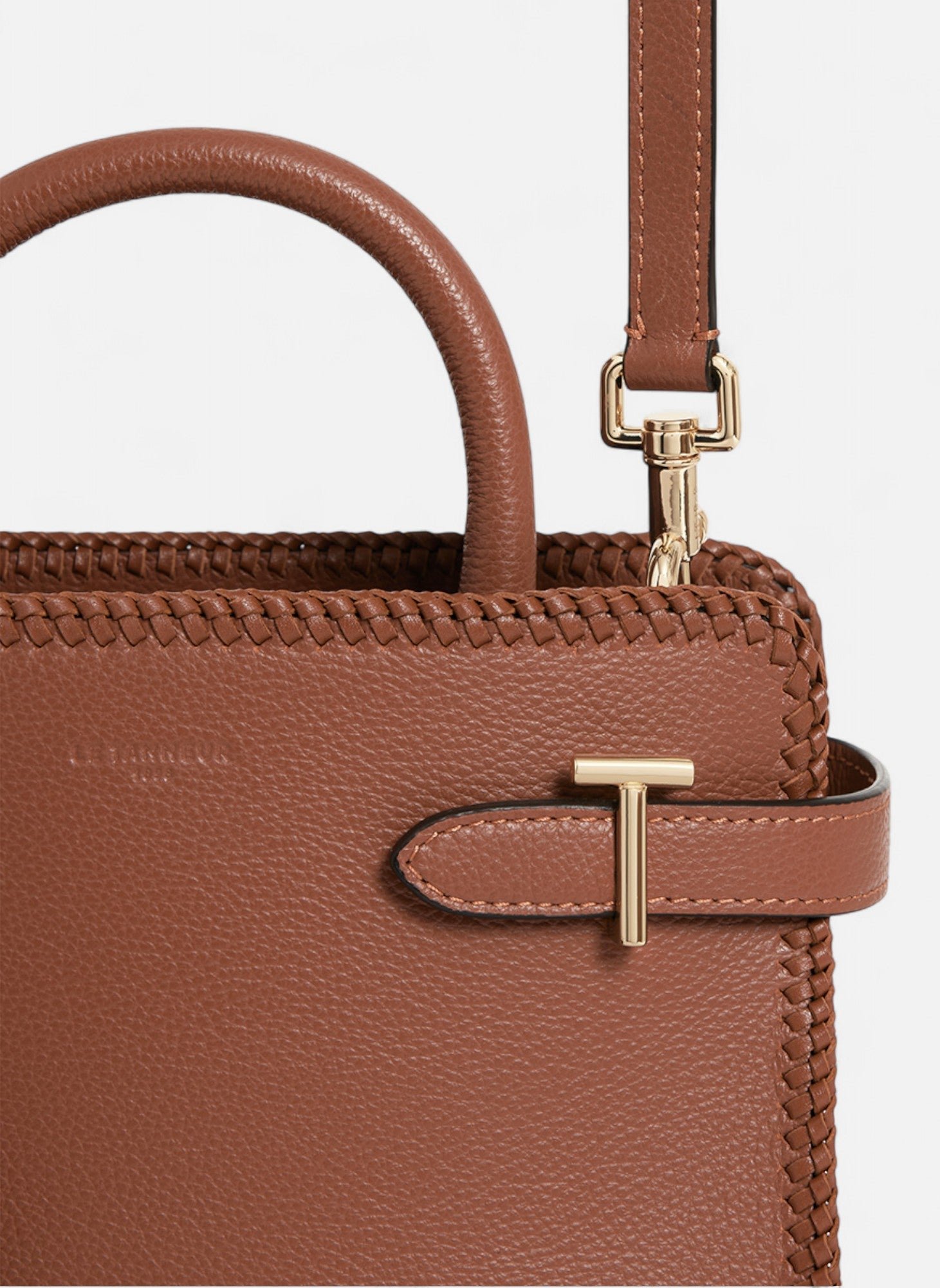 Petit sac à main emilie en cuir grainé avec surpiqûres LE TANNEUR Marron