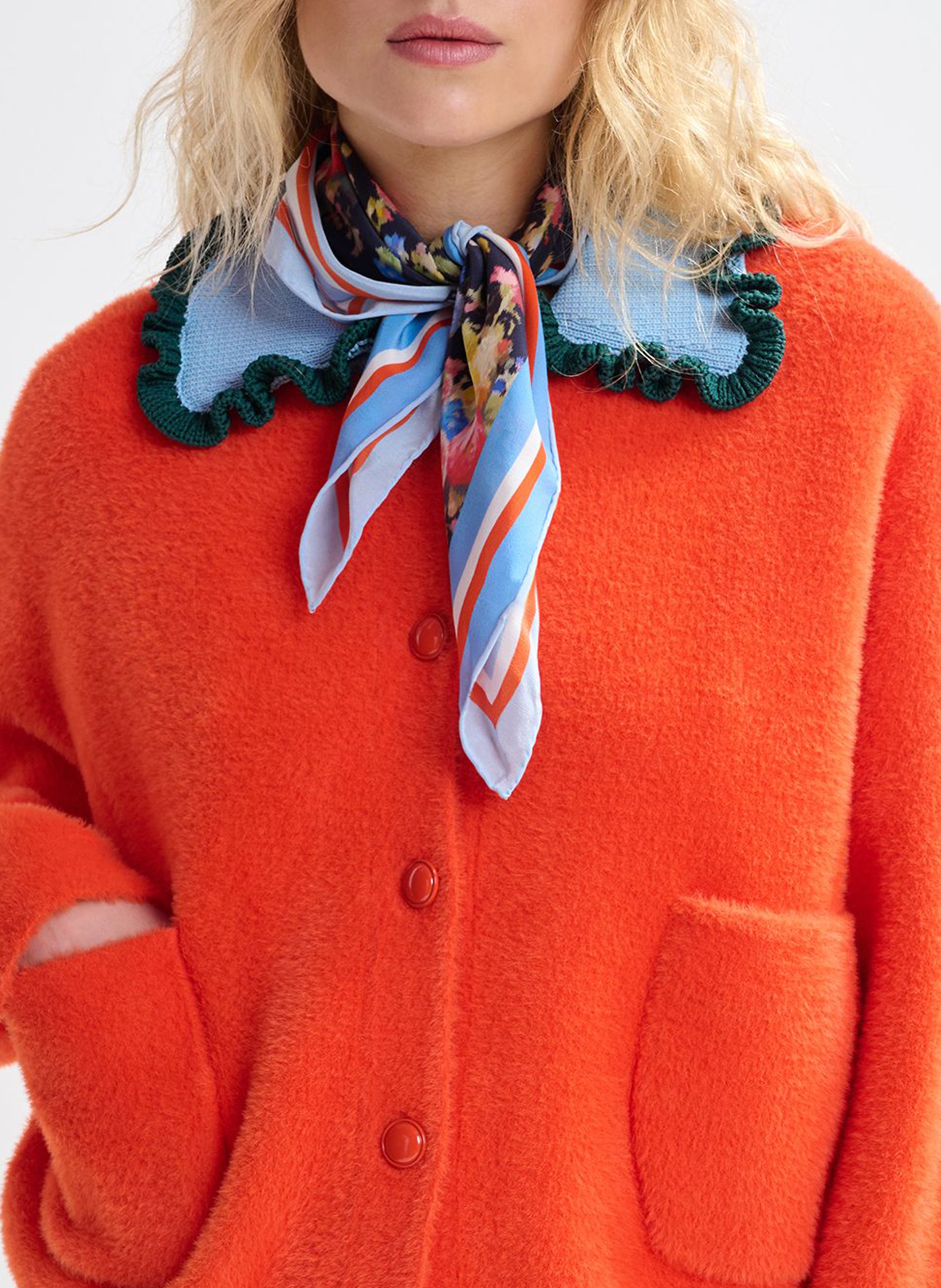 Foulard en soie imprimée jungle Bleu