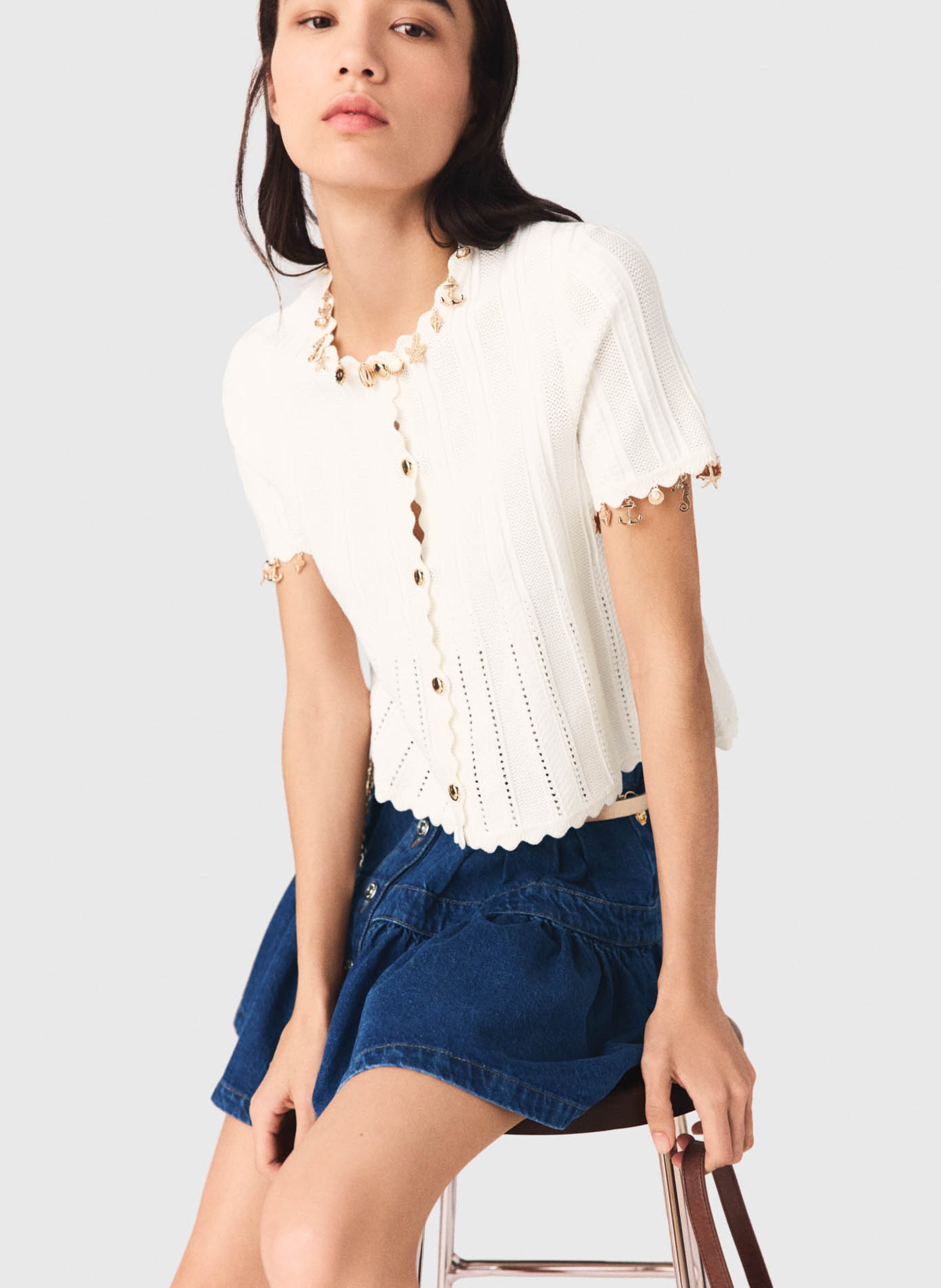 Cardigan évasé en coton mélangé MAJE Blanc