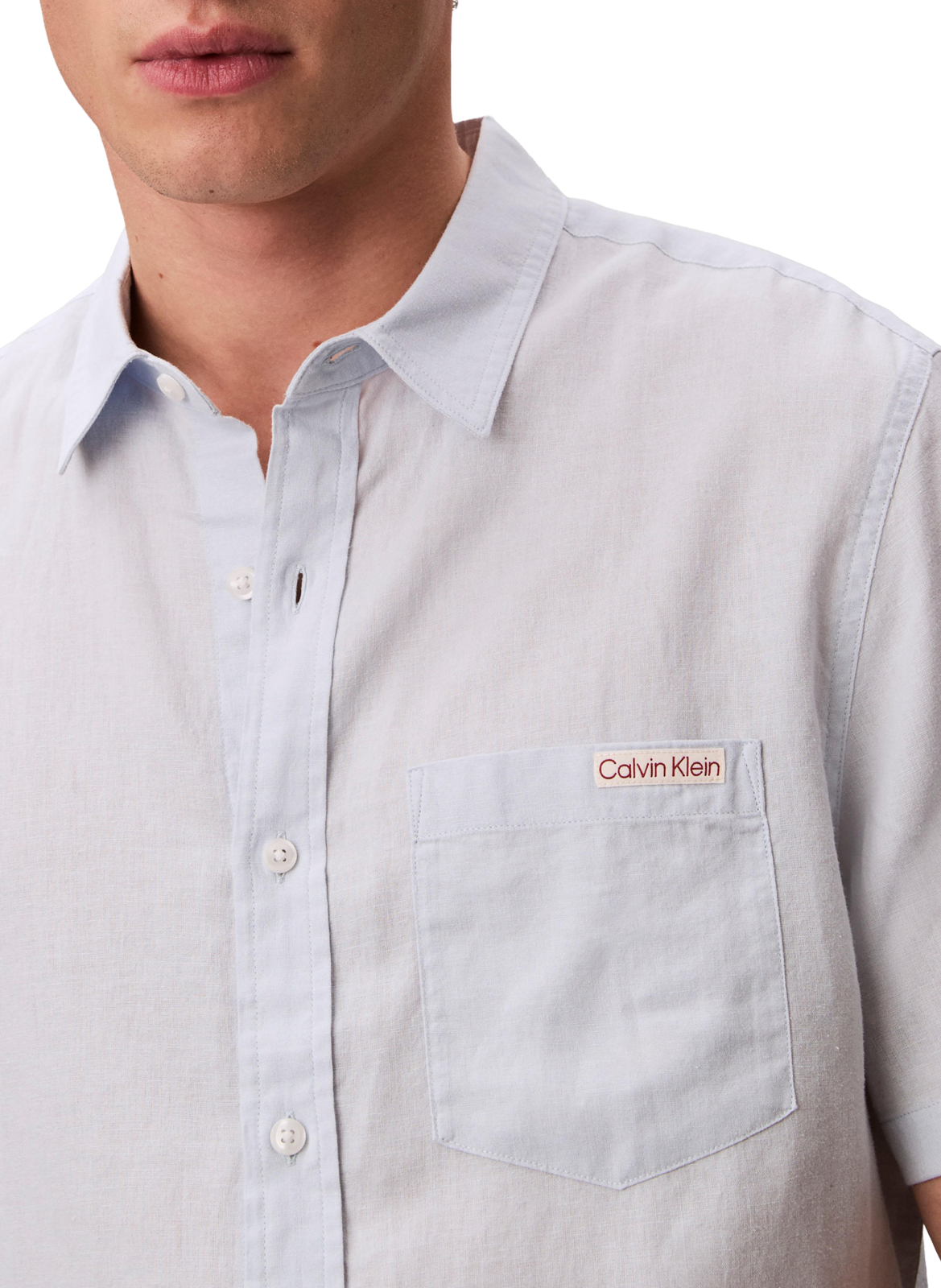 Chemise droite manches courtes en lin mélangé CALVIN KLEIN Bleu