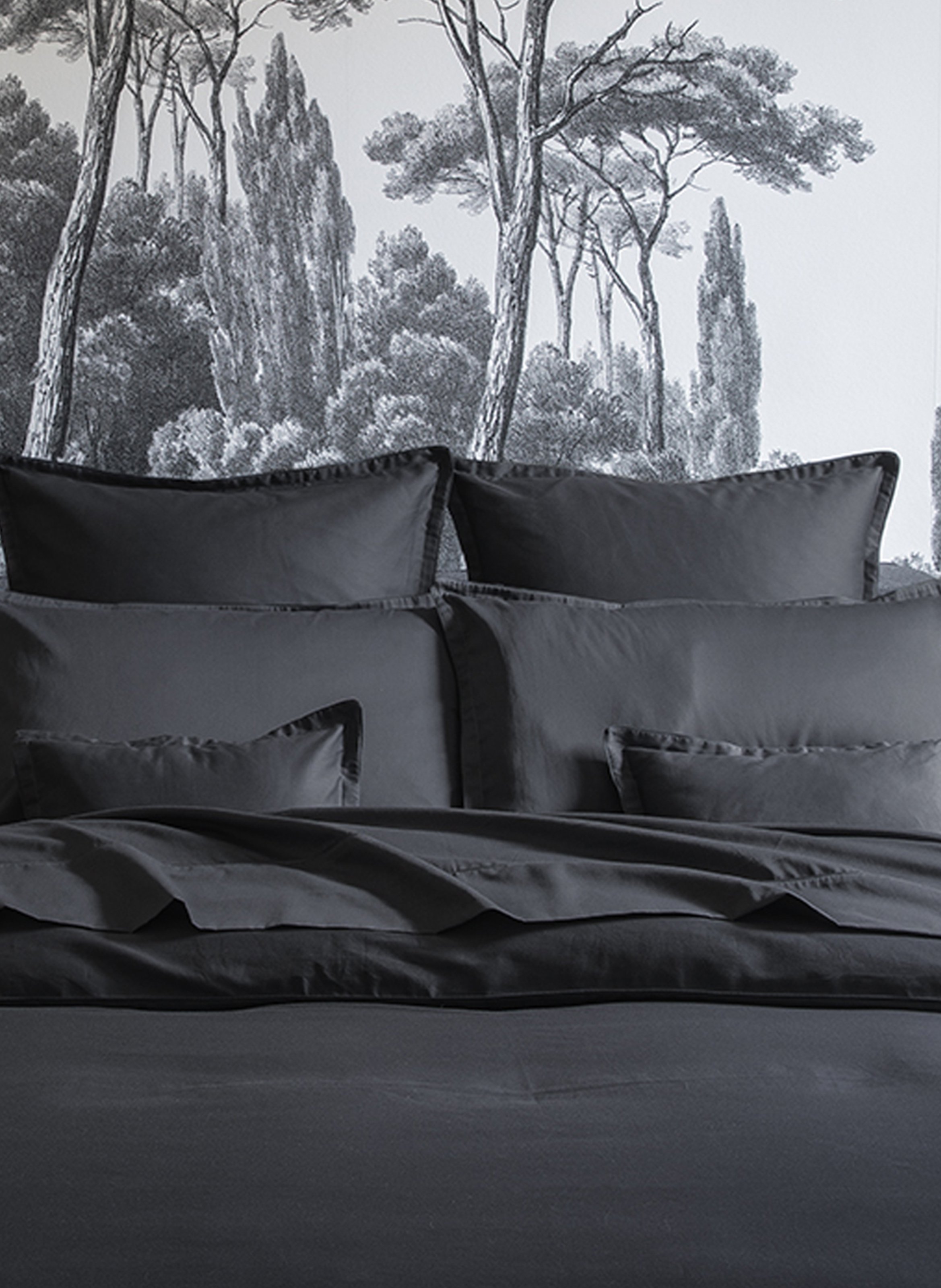 Housse de couette unie en satin de coton bio, teophile  Noir