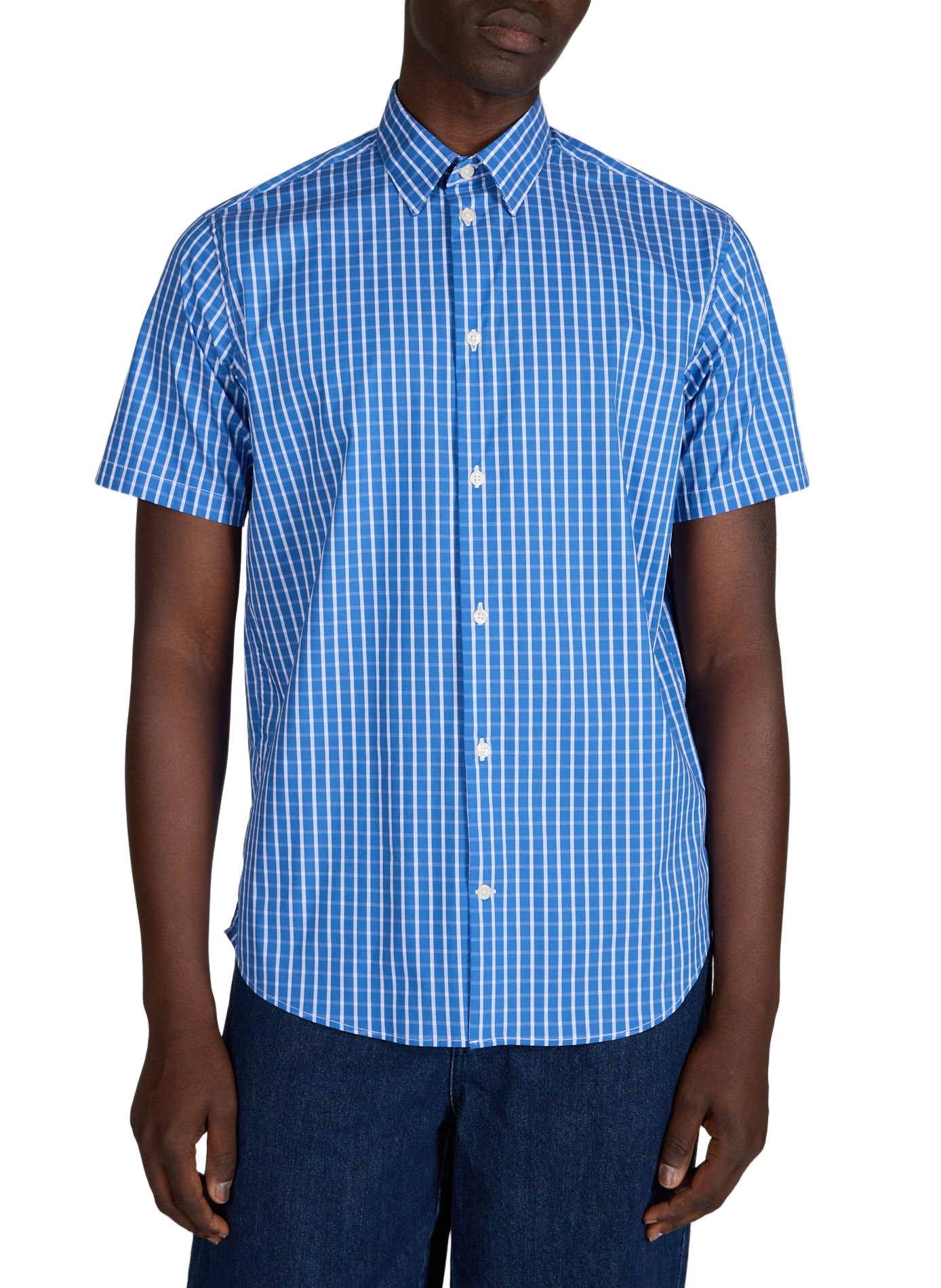 Chemise manches courtes à carreaux en coton AU PRINTEMPS PARIS Bleu