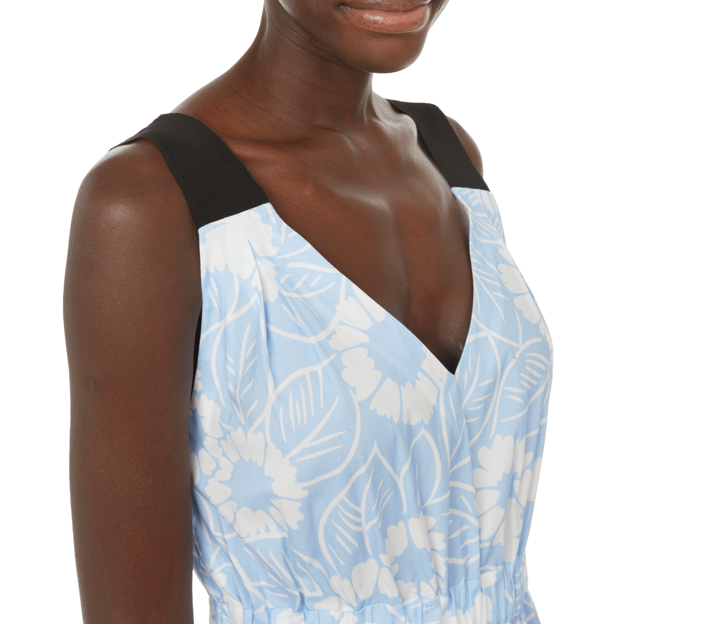 Cotton-blend flower print dress Blue