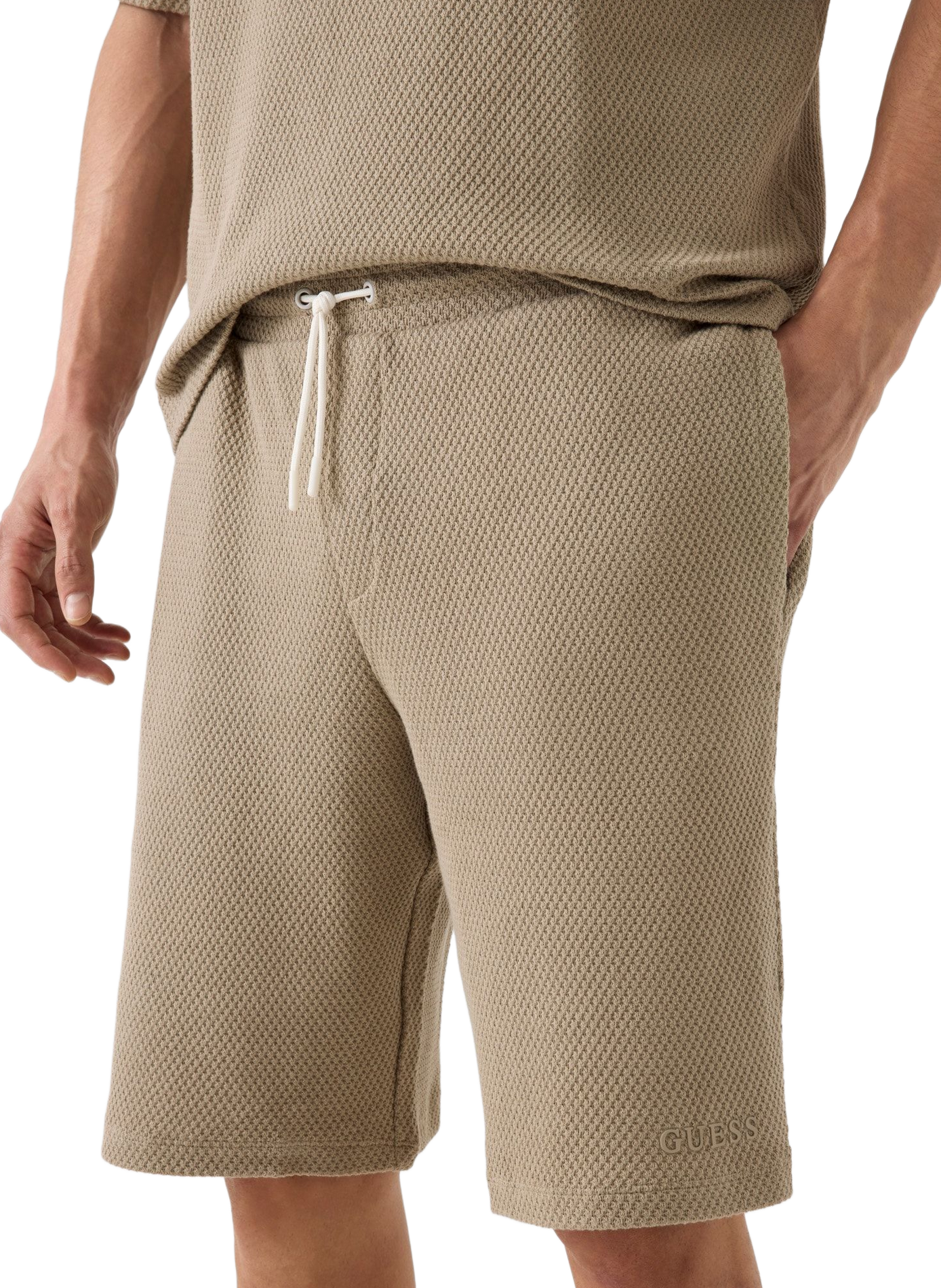 Short à taille élastiquée en maille de coton GUESS Beige