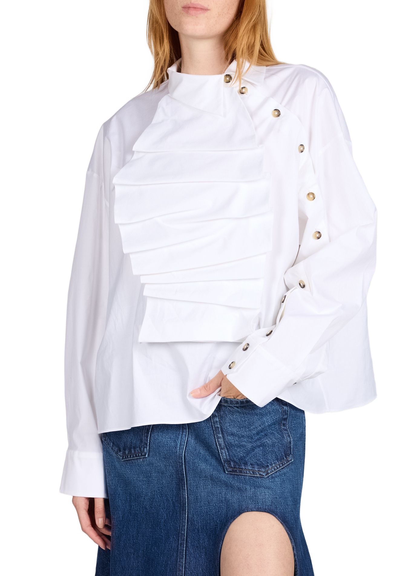 Camisa con volantes de algodón mezclado A.W.A.K.E. MODE Blanco