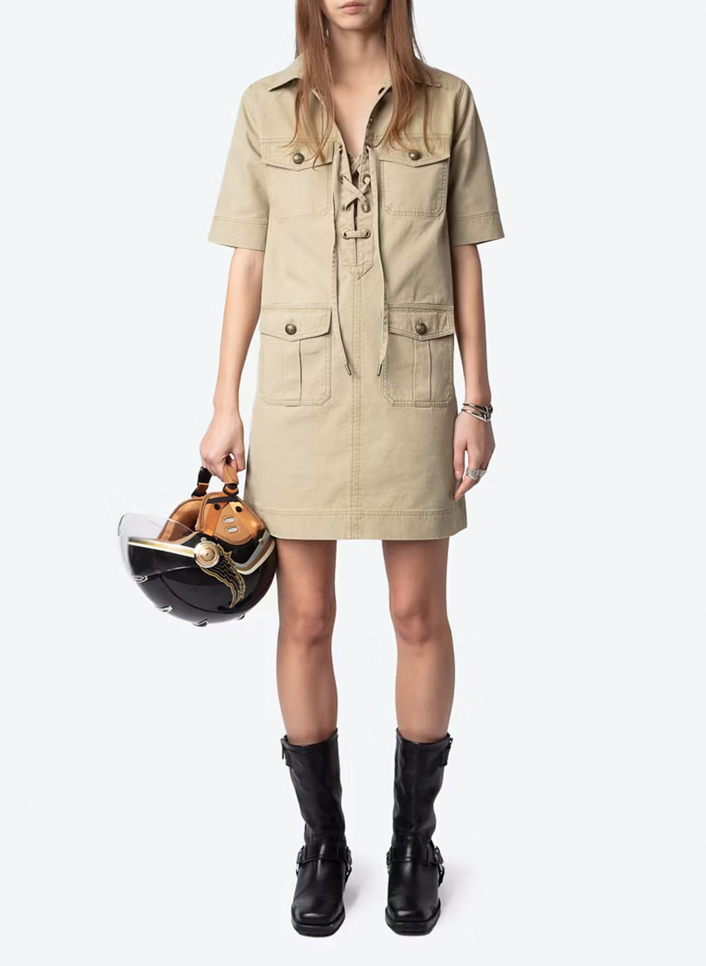 Kurzes Militärkleid aus gewaschener Baumwolle. ZADIG&VOLTAIRE Beige
