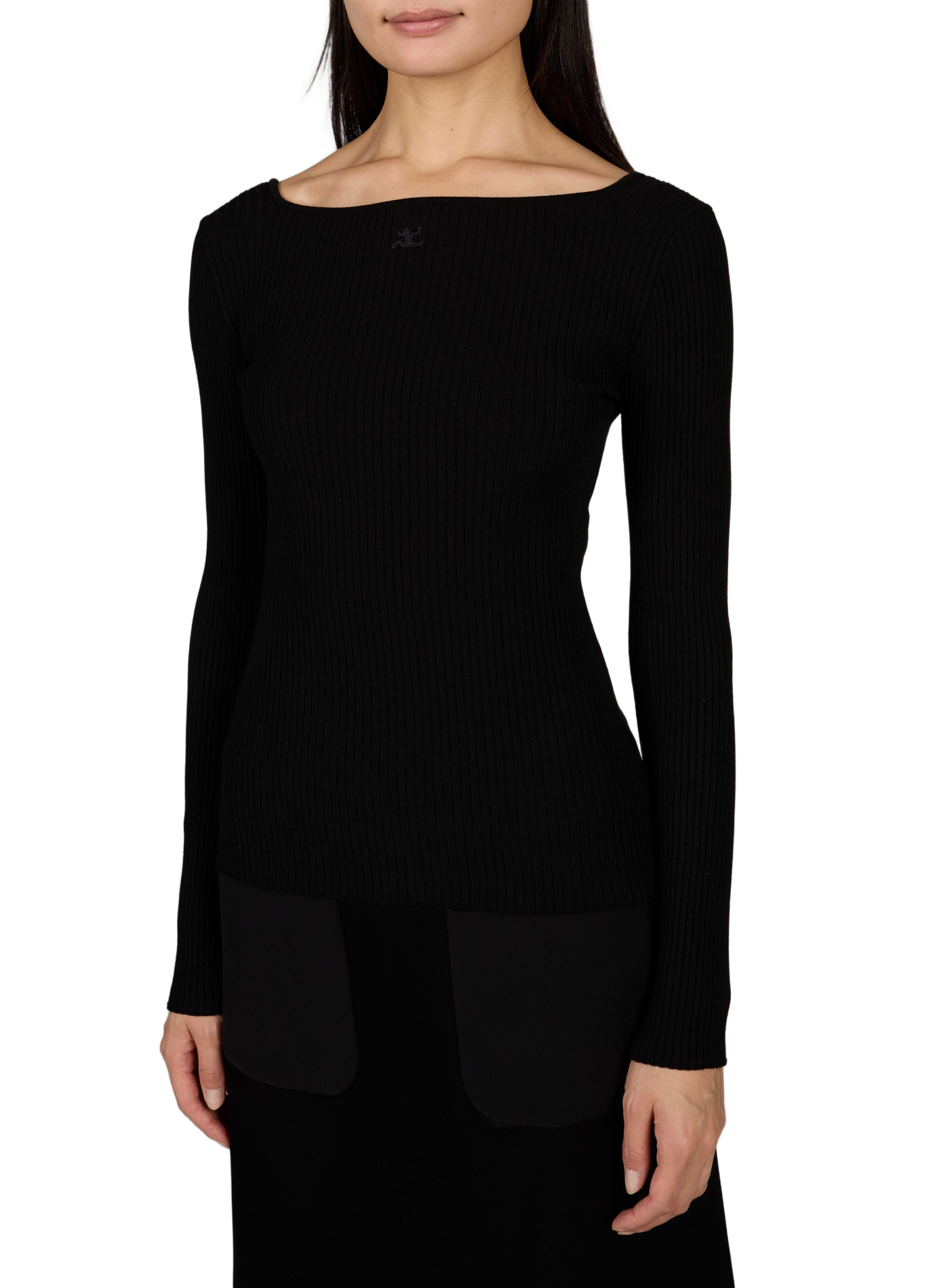 Ribbed sweater with embroidered logo COURRÈGES Black