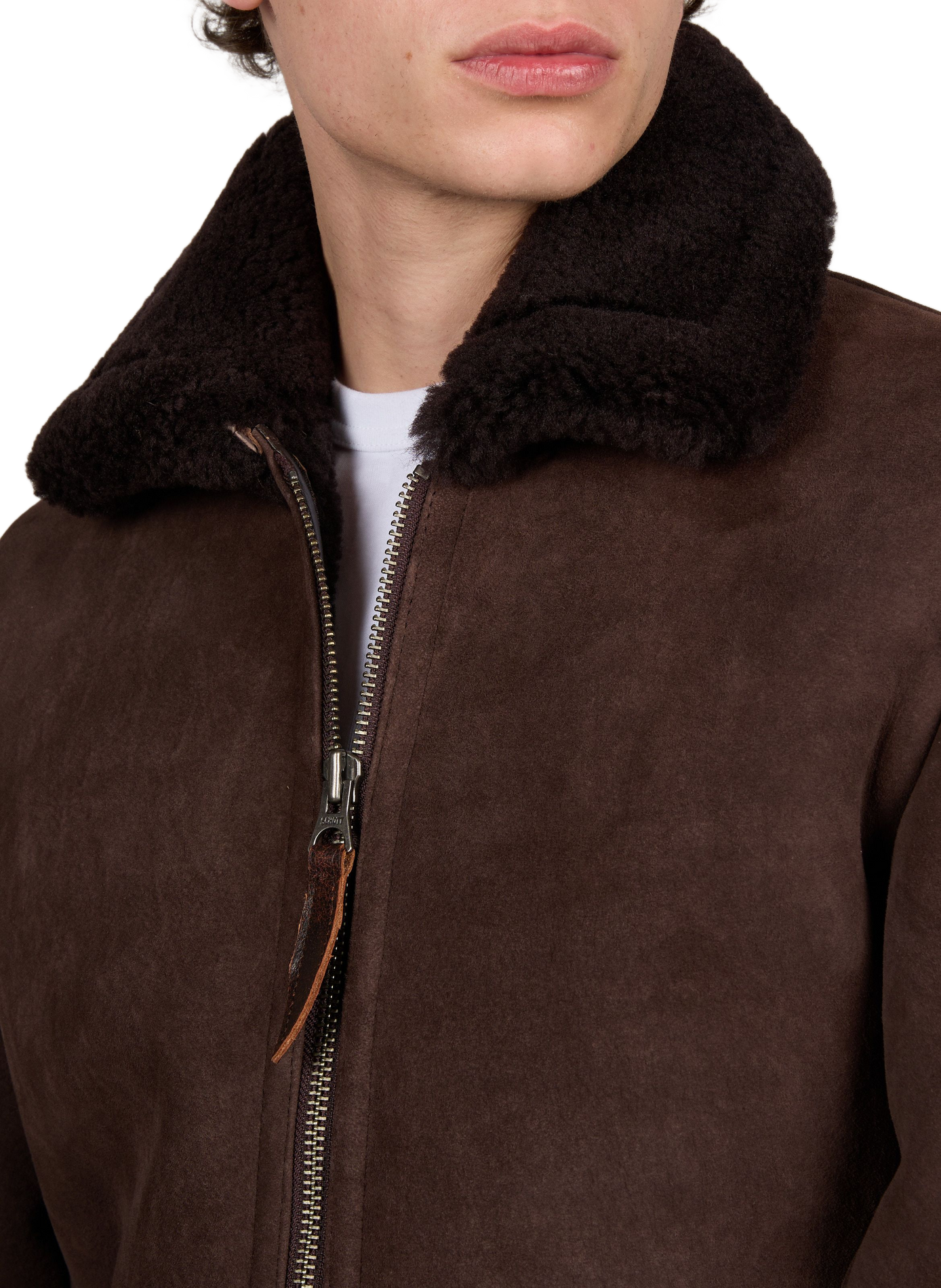 Straight suede leather jacket with aviator collar SCHOTT Brown