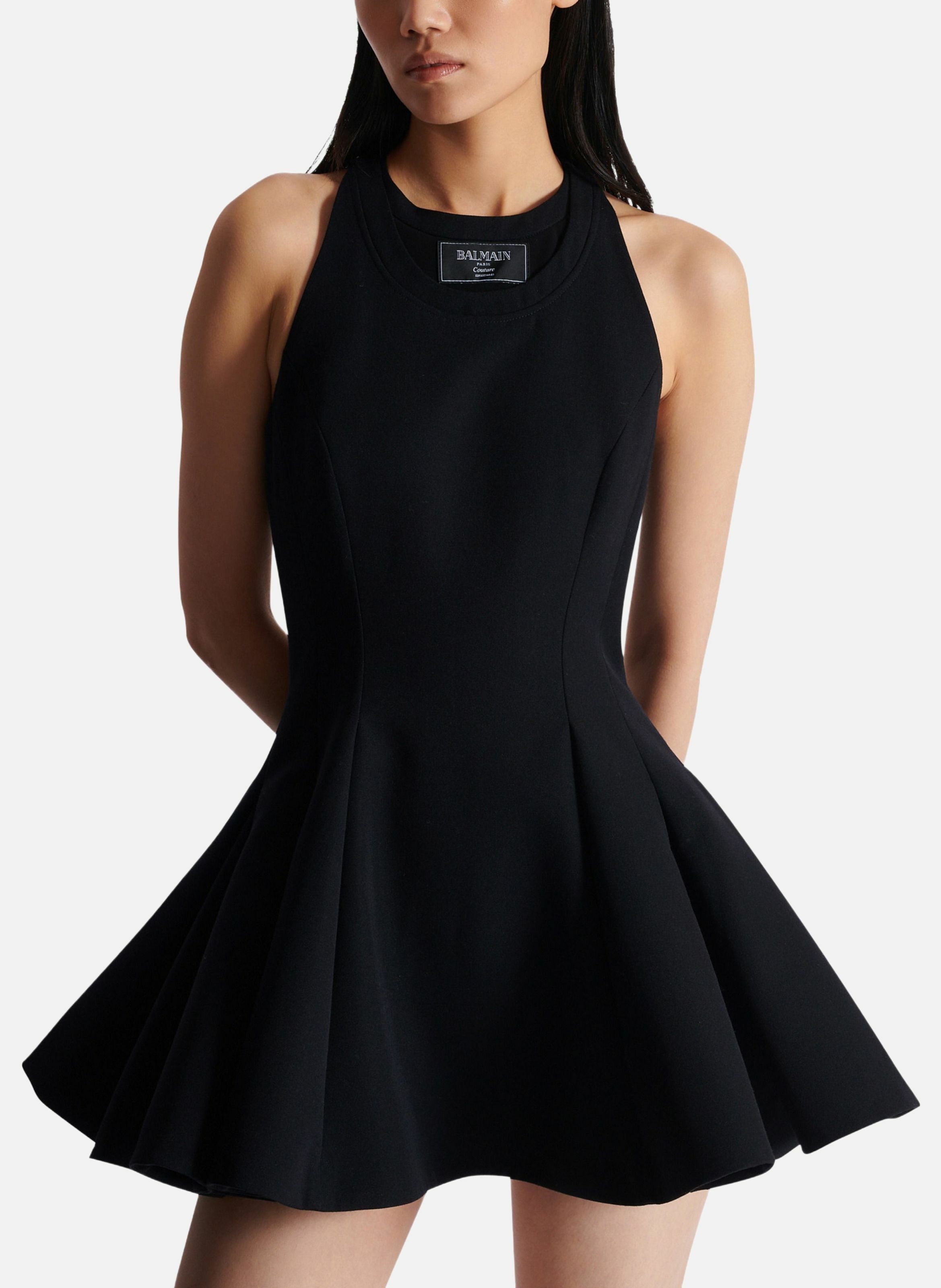Robe évasée à plis en grain de poudre Noir