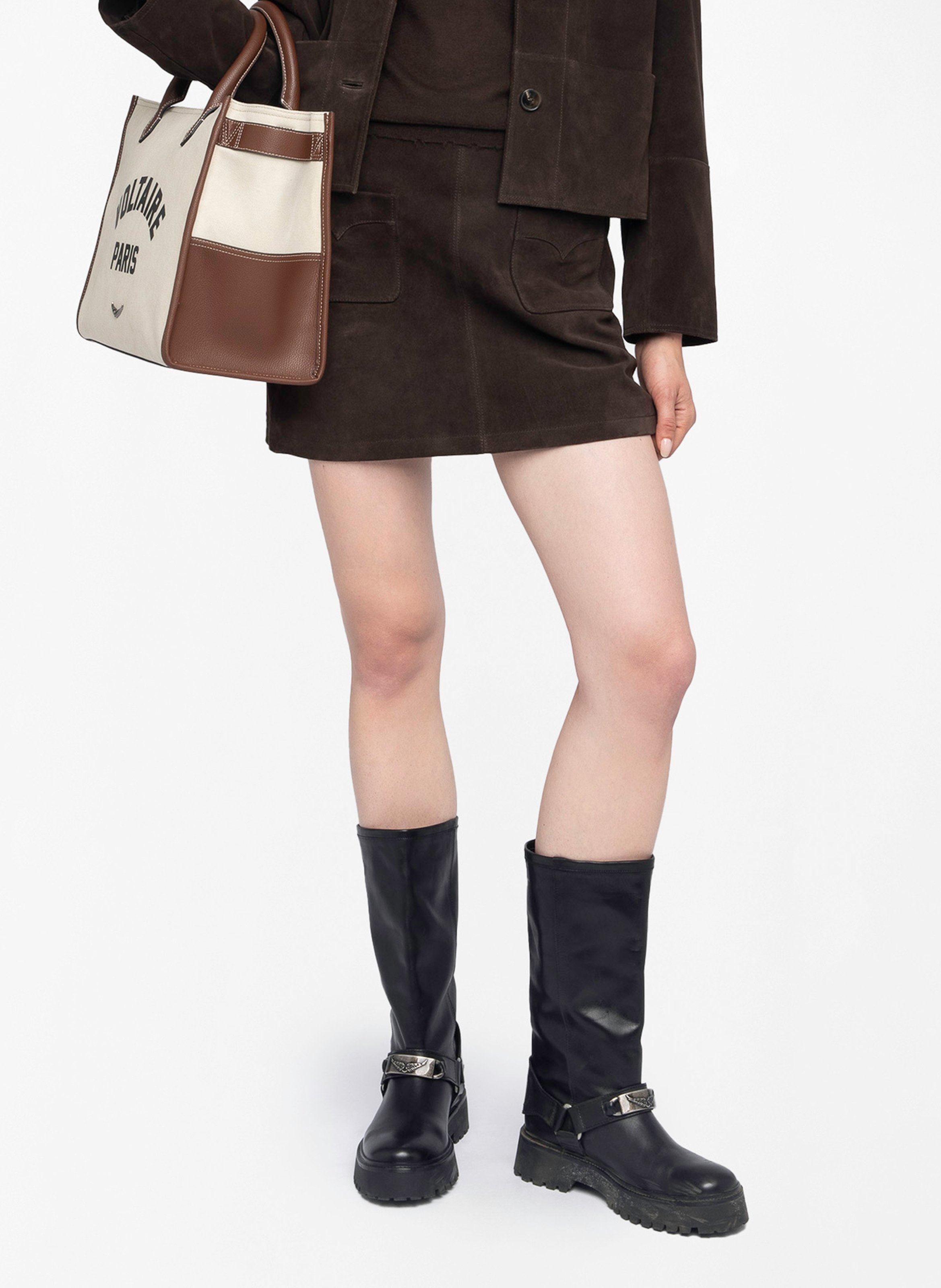 Jupe courte en cuir jaime ZADIG&VOLTAIRE Marron