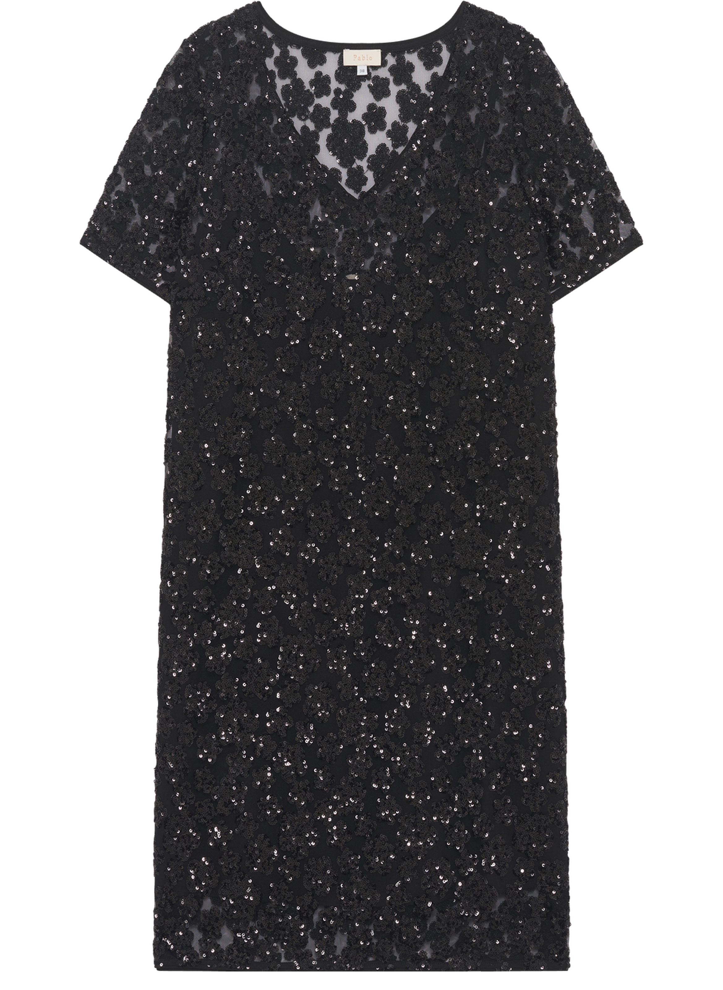 Robe courte à fleurs en sequins - lorine PABLO Noir