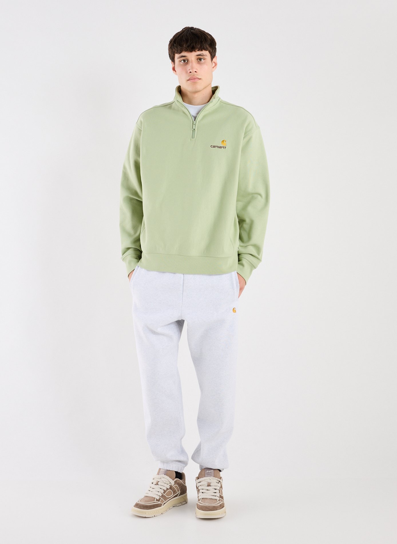 Sweatshirt col zippé en coton mélangé CARHARTT WIP Vert