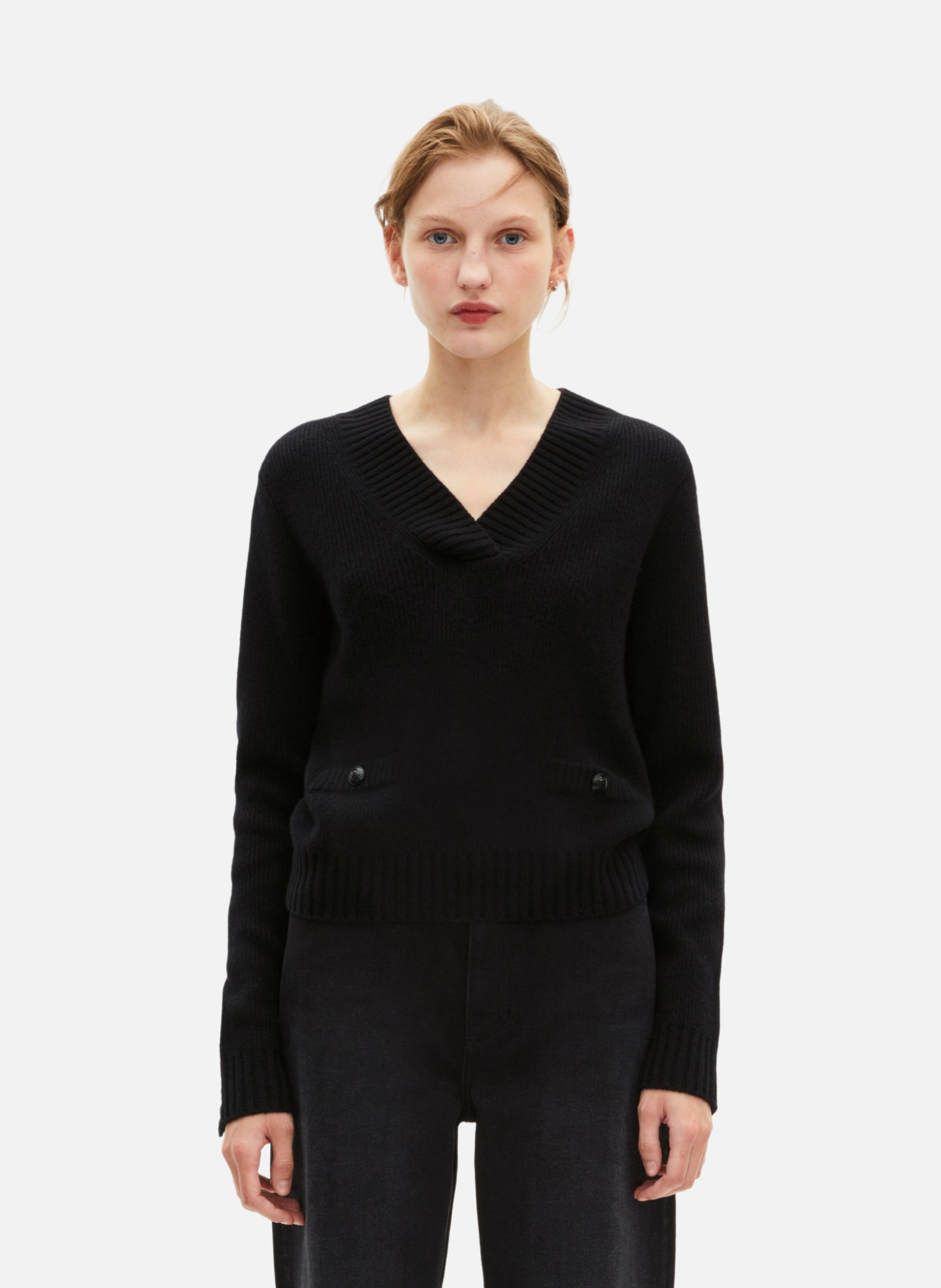 Pull col v en laine mérinos THE KOOPLES Noir