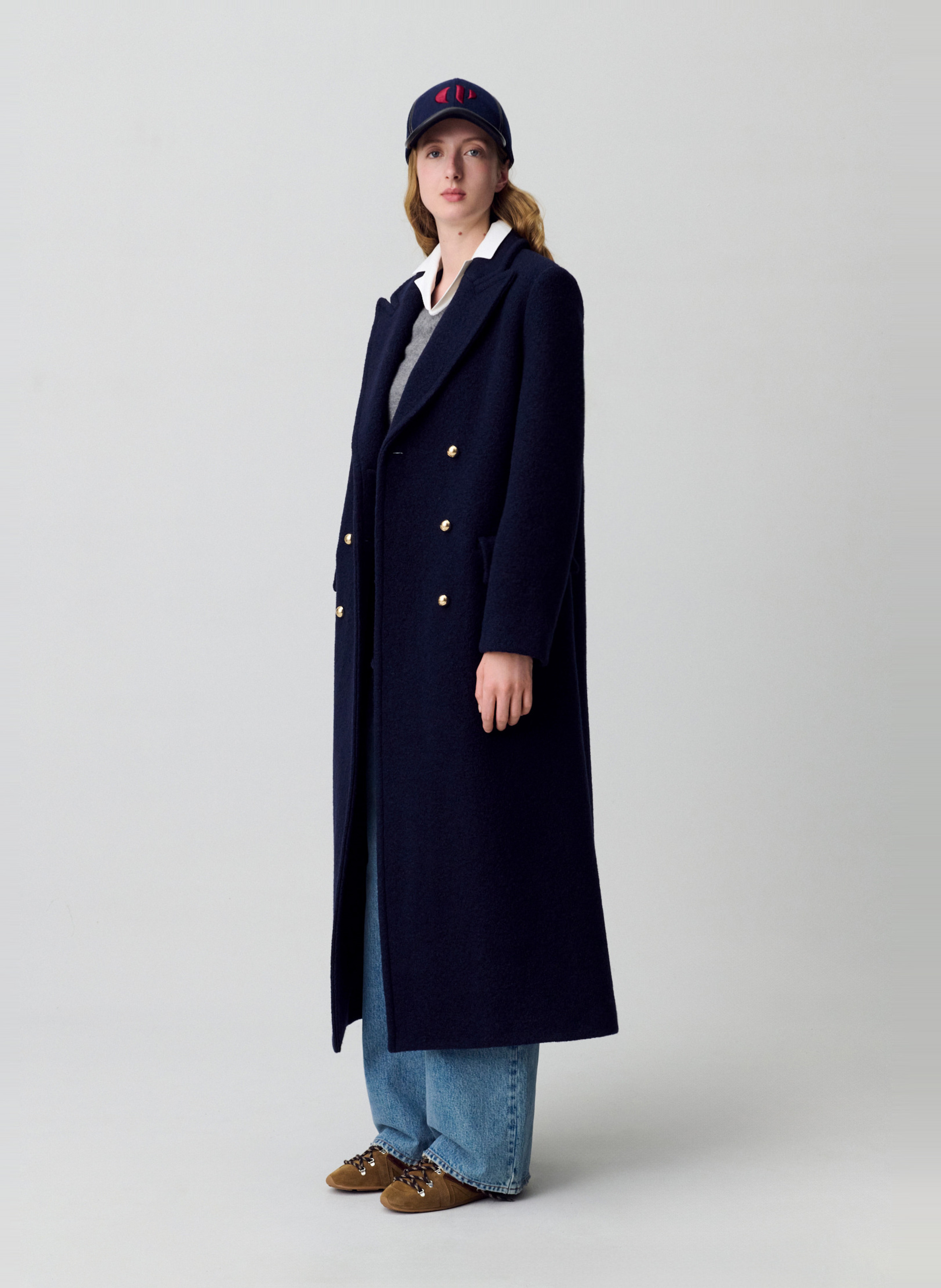 Manteau mi-long droit uni en laine ginger CLAUDIE PIERLOT Bleu