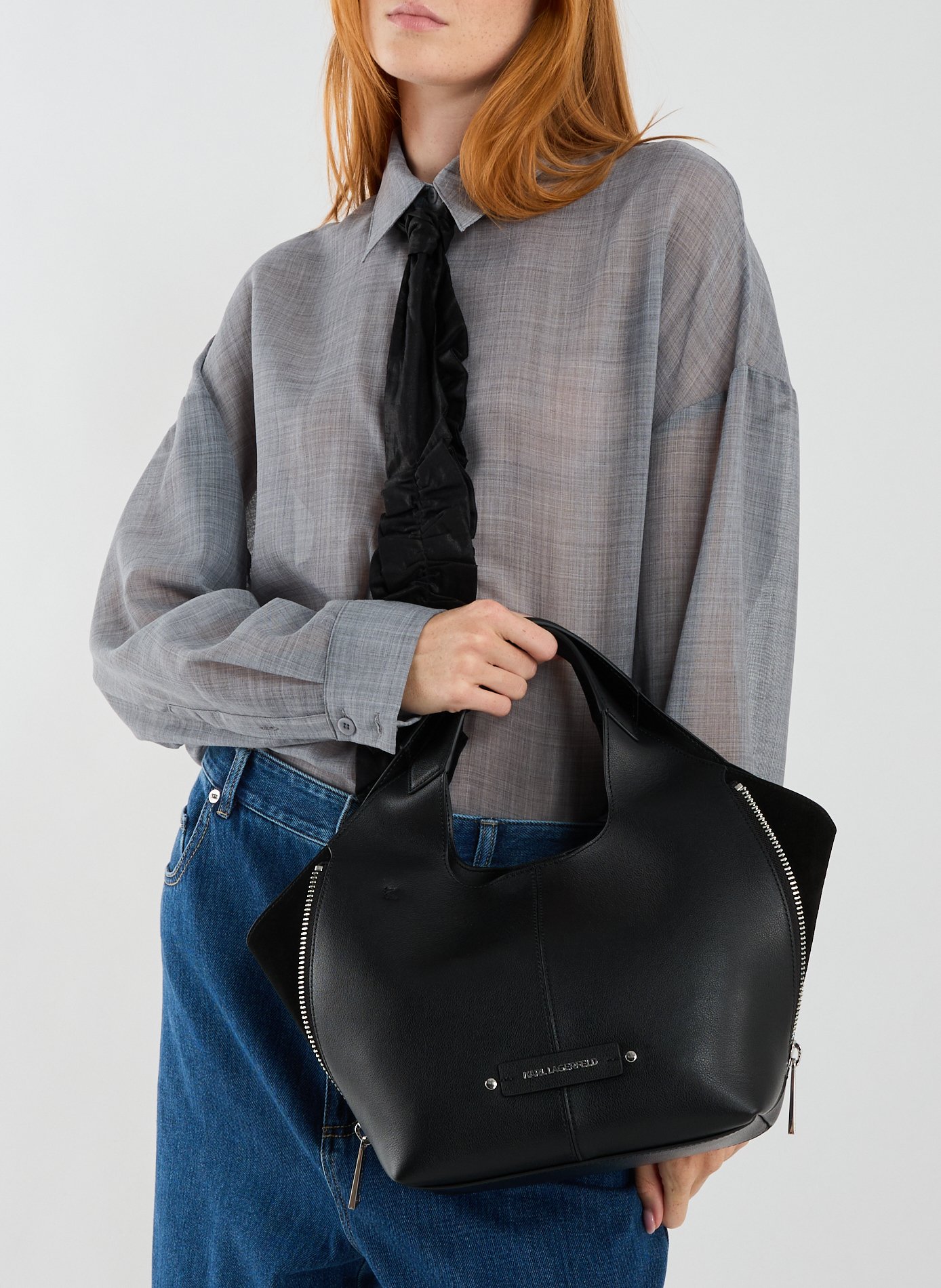 Sac à main double anse en cuir KARL LAGERFELD Noir