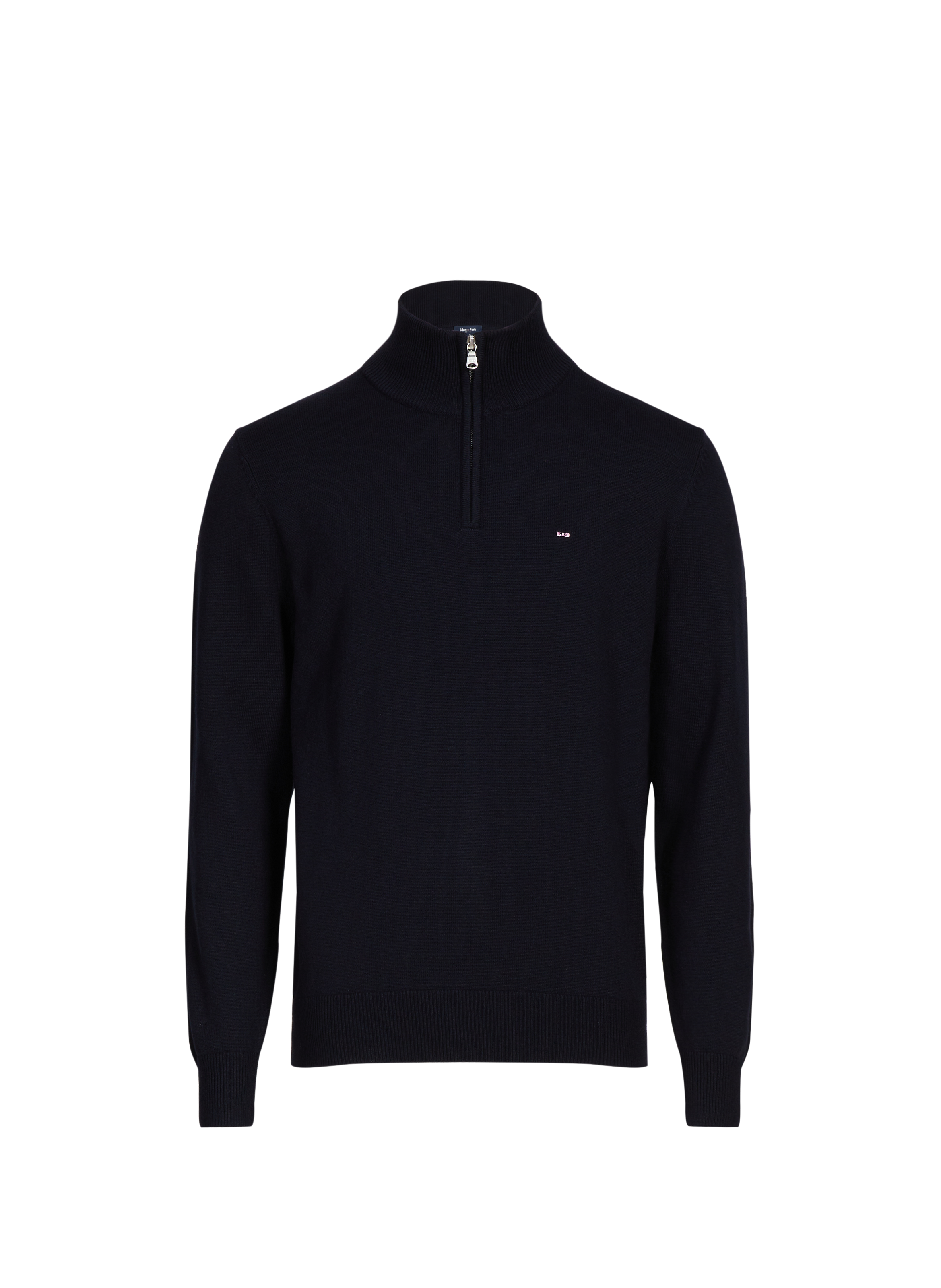 EDEN PARK Pull col zippé en laine et coton Bleu