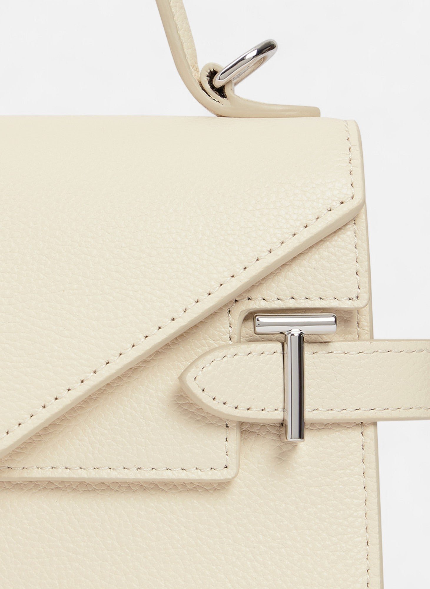 Petit sac à main double rabat emilie en cuir grainé LE TANNEUR Blanc