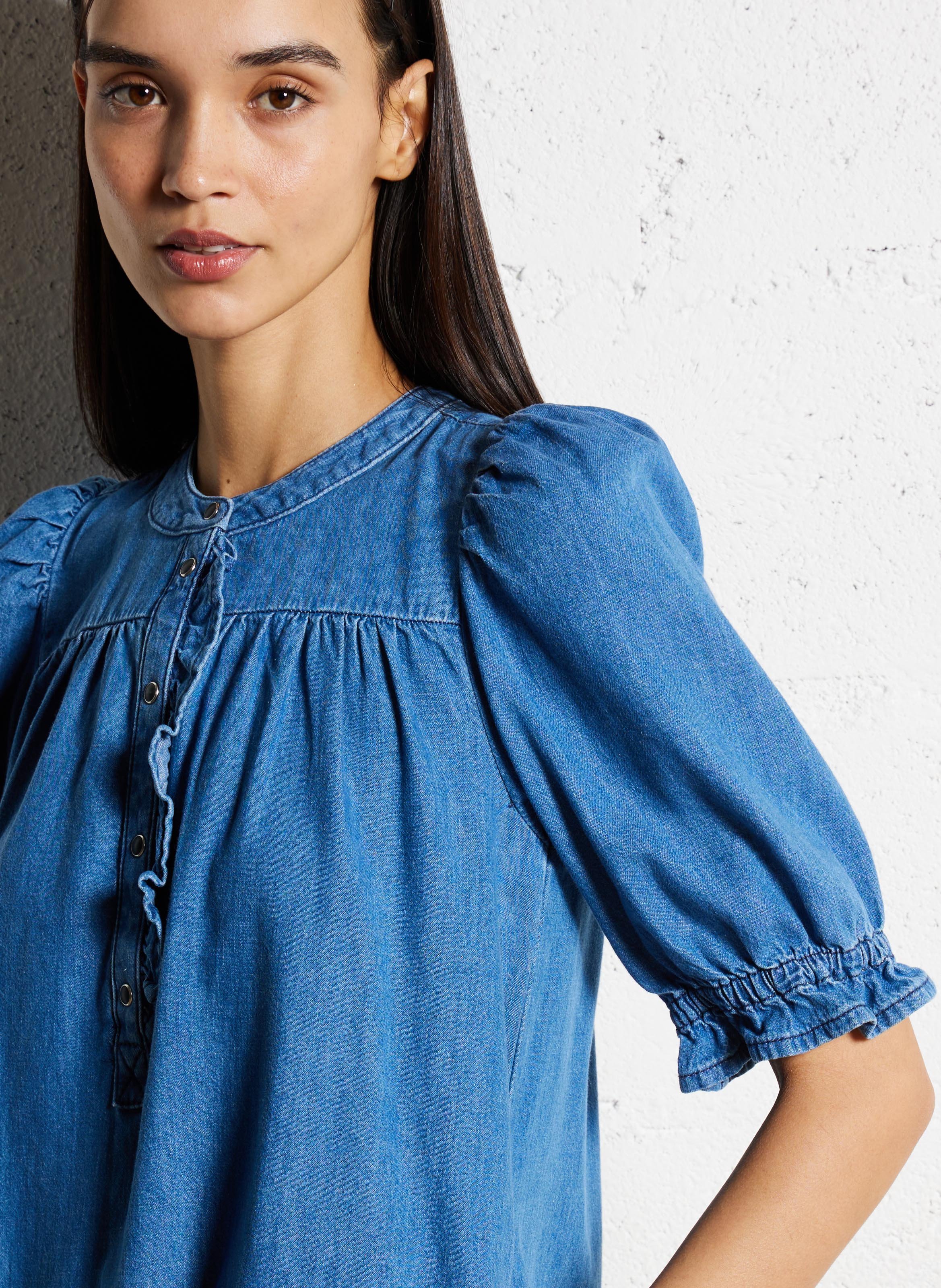 Robe courte col rond en jean Liconi BA&SH Bleu