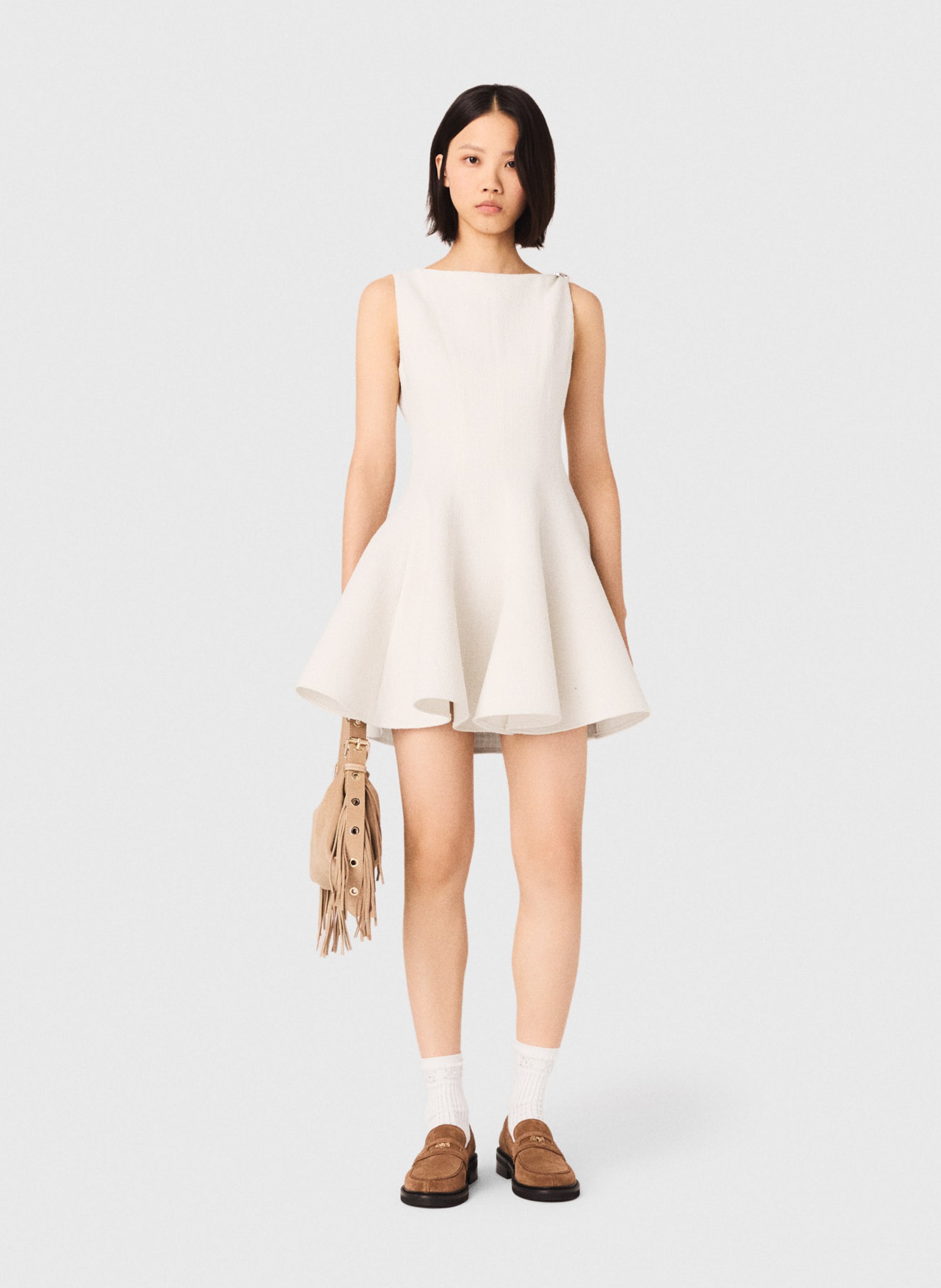 Robe col bateau en coton mélangé MAJE Beige