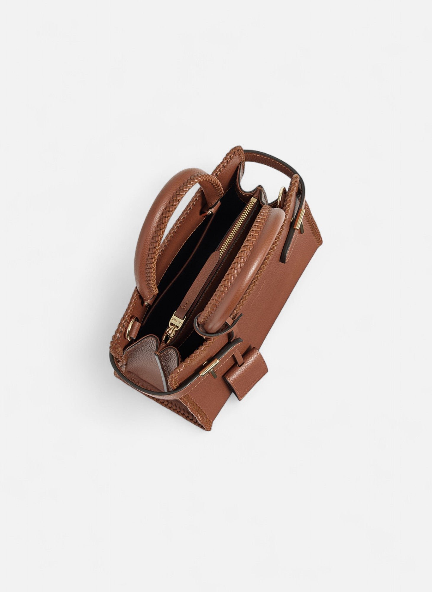 Petit sac à main emilie en cuir grainé avec surpiqûres LE TANNEUR Marron