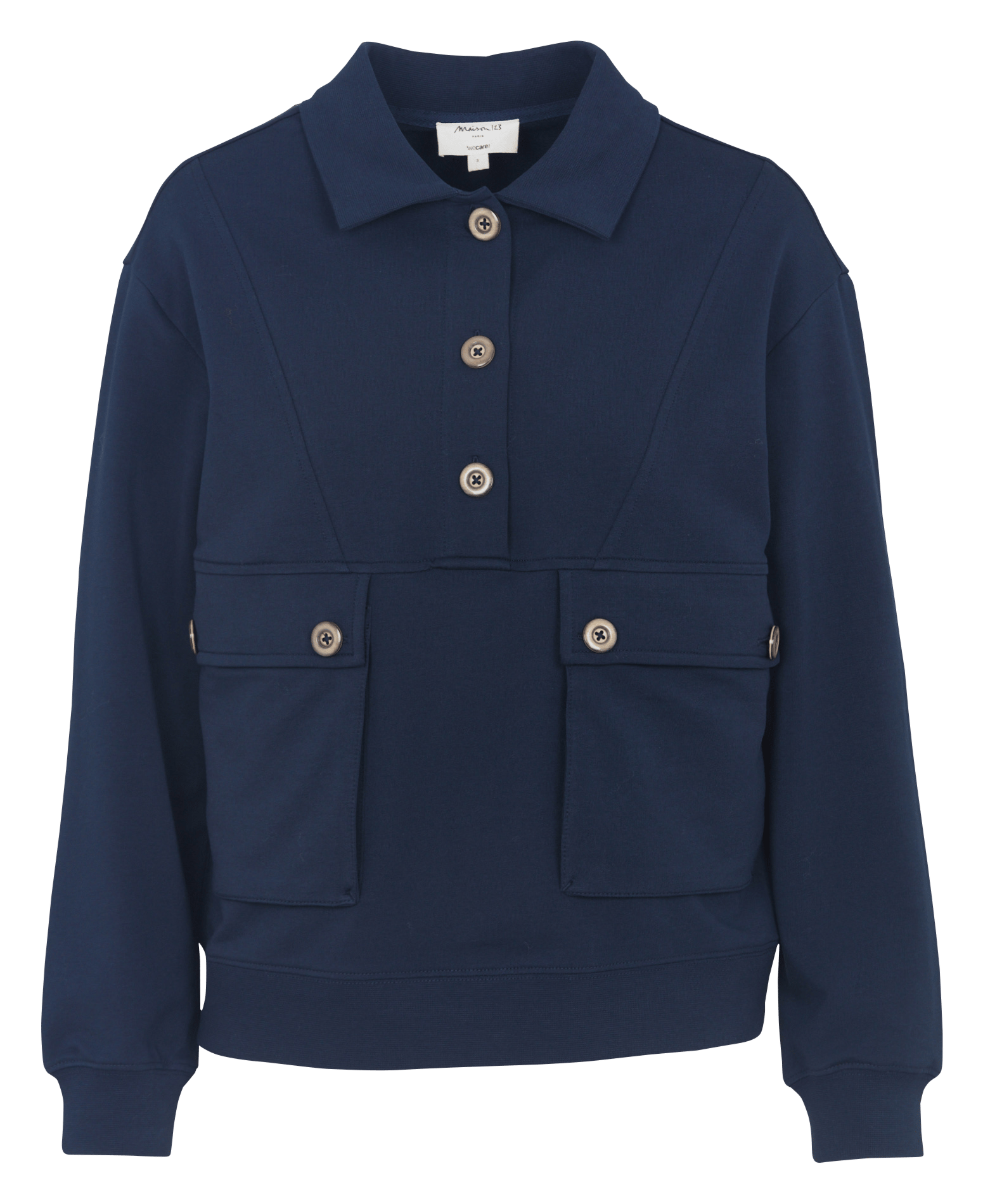 Sweat col polo en coton mélangé Limon  Marine